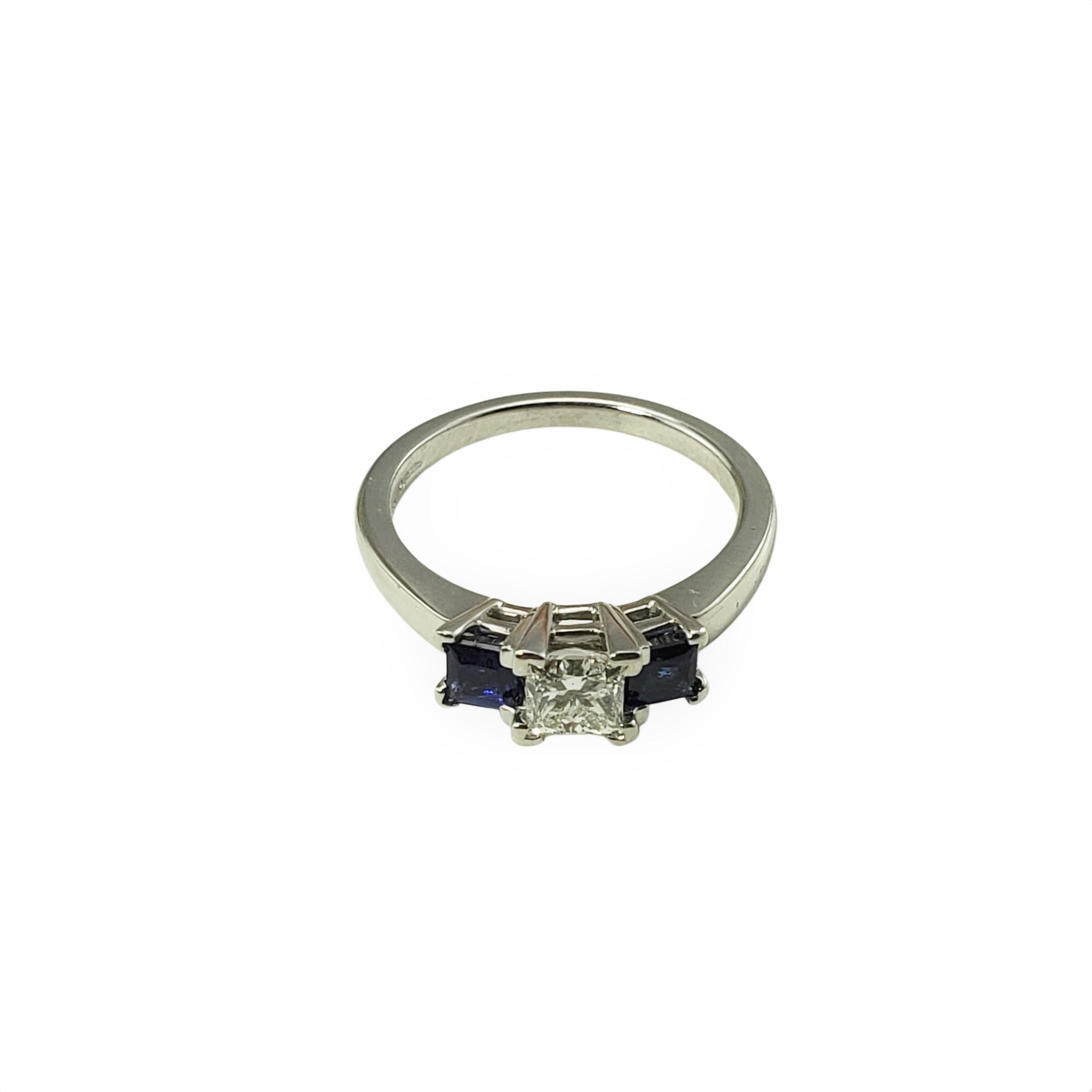 Princess Cut 14 Karat White Gold Diamond and Sapphire Ring Size 7 For Sale