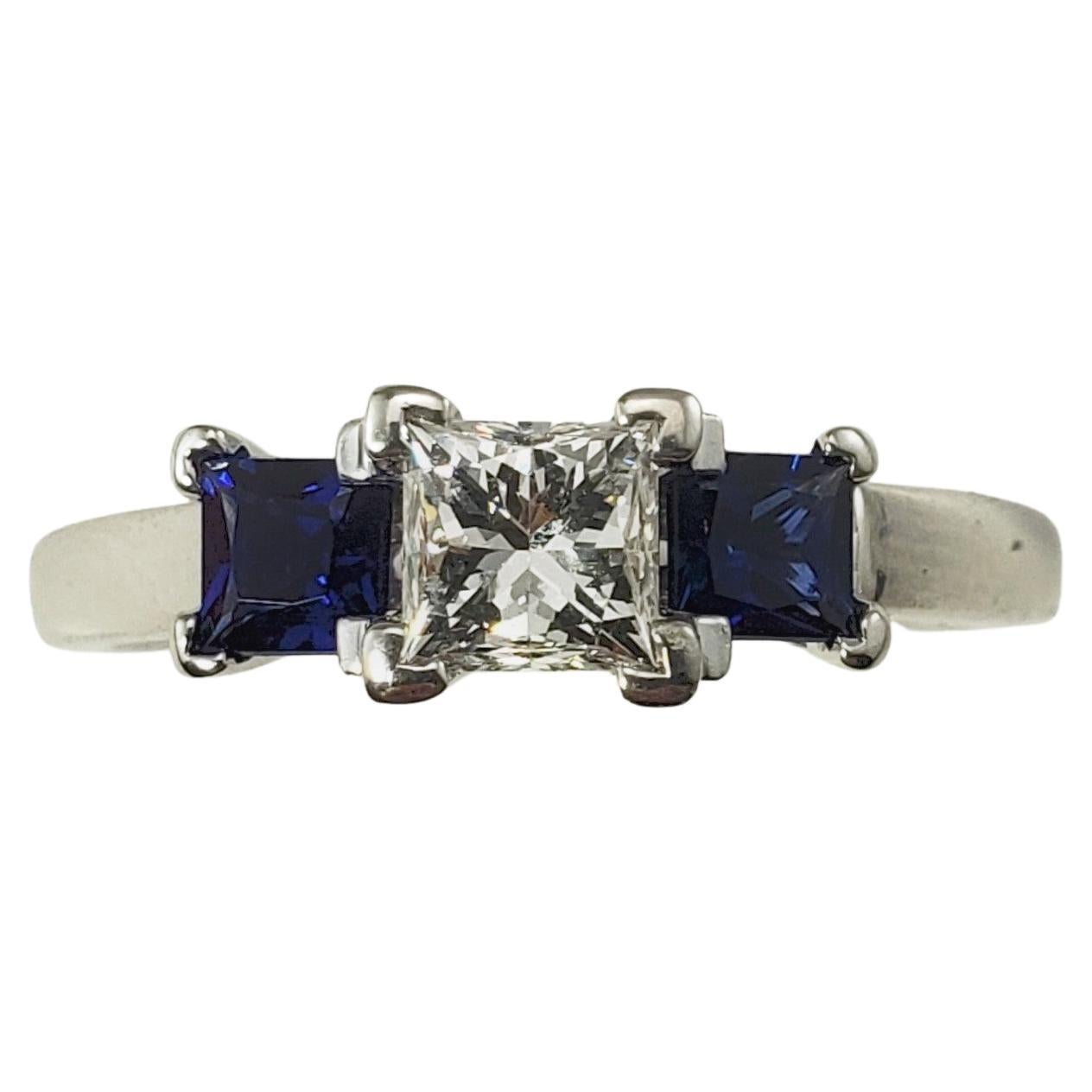 14 Karat White Gold Diamond and Sapphire Ring Size 7 For Sale