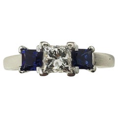 14 Karat White Gold Diamond and Sapphire Ring Size 7