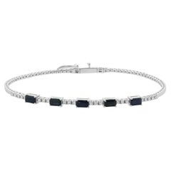 14 Karat White Gold Diamond and Sapphire Station Bangle Bracelet