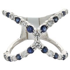 14 Karat White Gold Diamond and Sapphire X Band