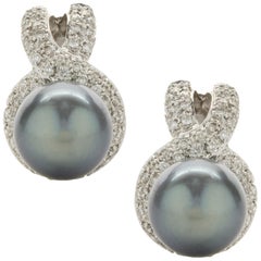 14 Karat Weißgold Diamant- und Tahiti-Perlen-Tropfen-Ohrringe