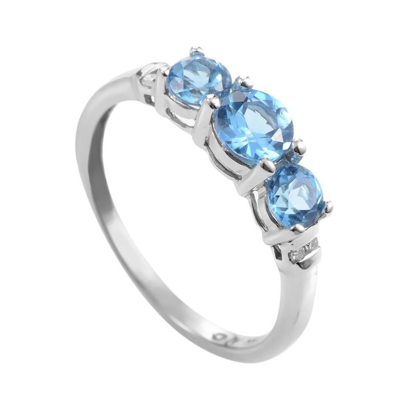 14 Karat White Gold Diamond and Topaz Band Ring