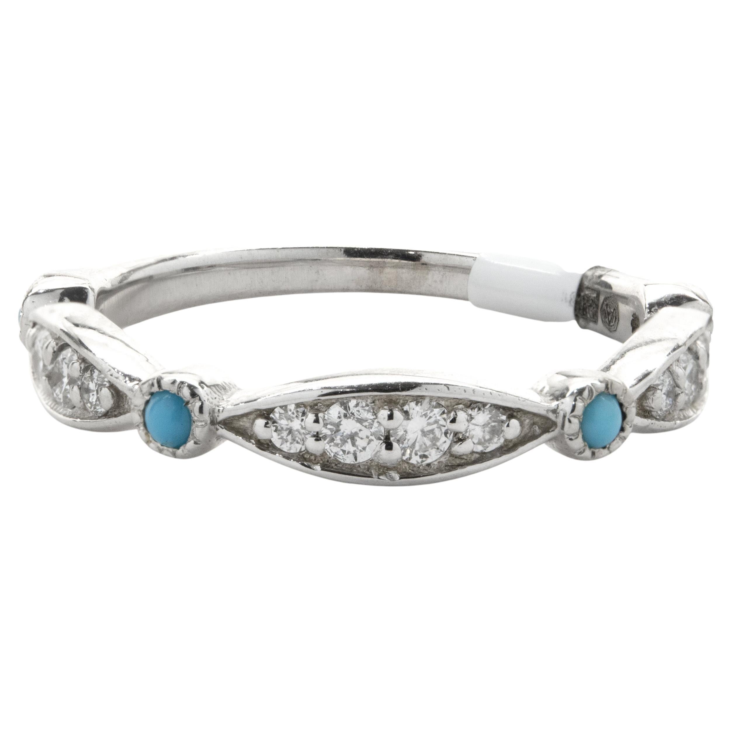 14 Karat White Gold Diamond and Turquoise Band For Sale