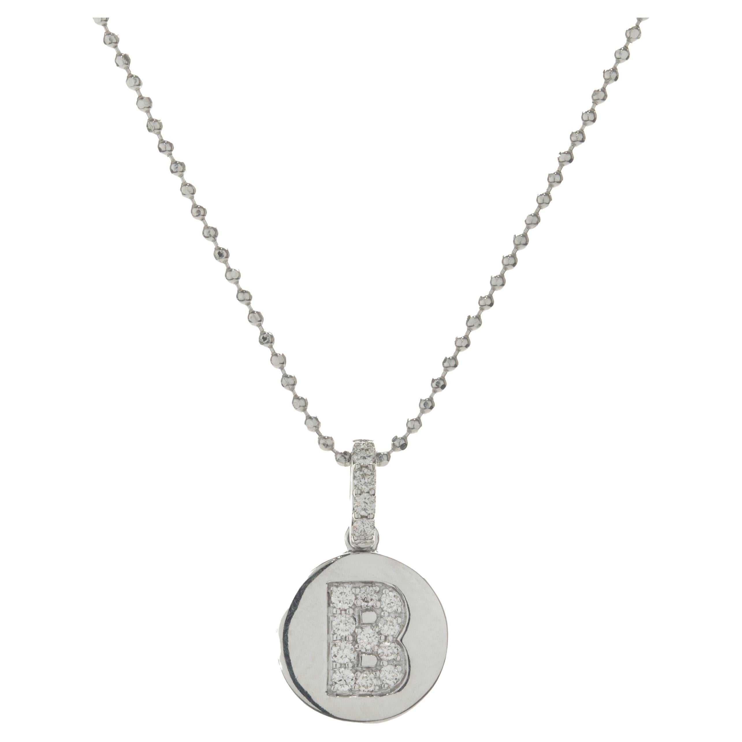 14 Karat White Gold Diamond “B” Necklace