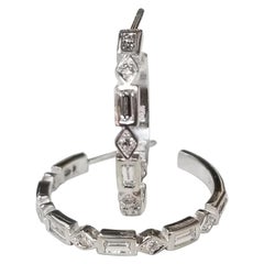 14 Karat White Gold Diamond Baguette and Round Earrings