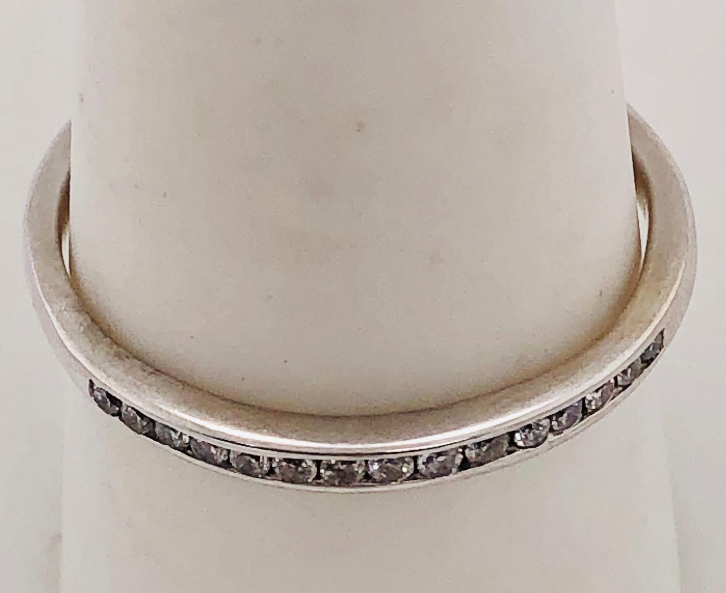 Round Cut 14 Karat White Gold Diamond Band / Bridal Ring For Sale