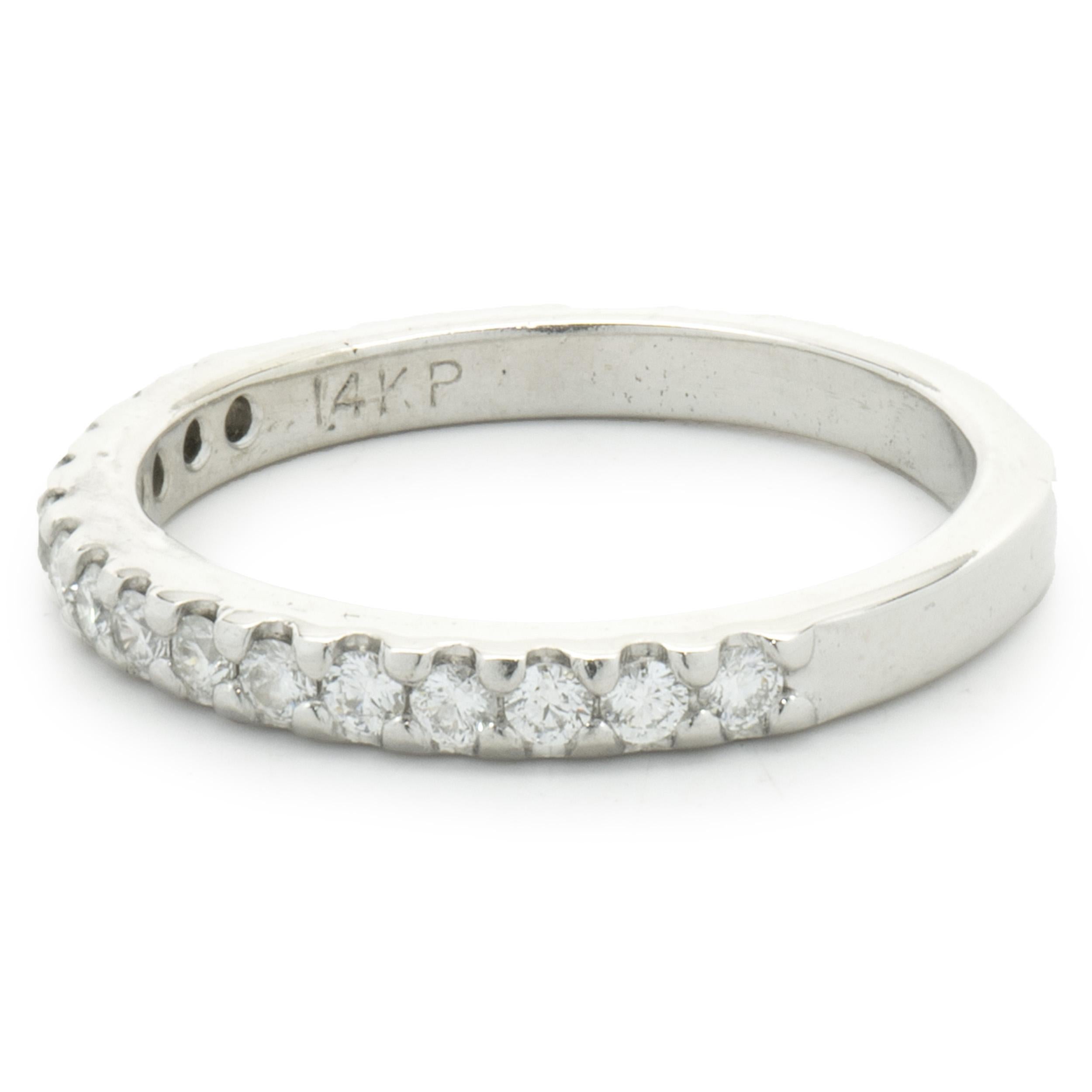 Designer: Custom
Material: 14K white gold
Diamonds: 15 round brilliant cut = 0.35cttw
Color: G
Clarity: VS2
Size: 6.5 sizing available 
Dimensions: ring measures 2.4mm in width
Weight: 2.62 grams