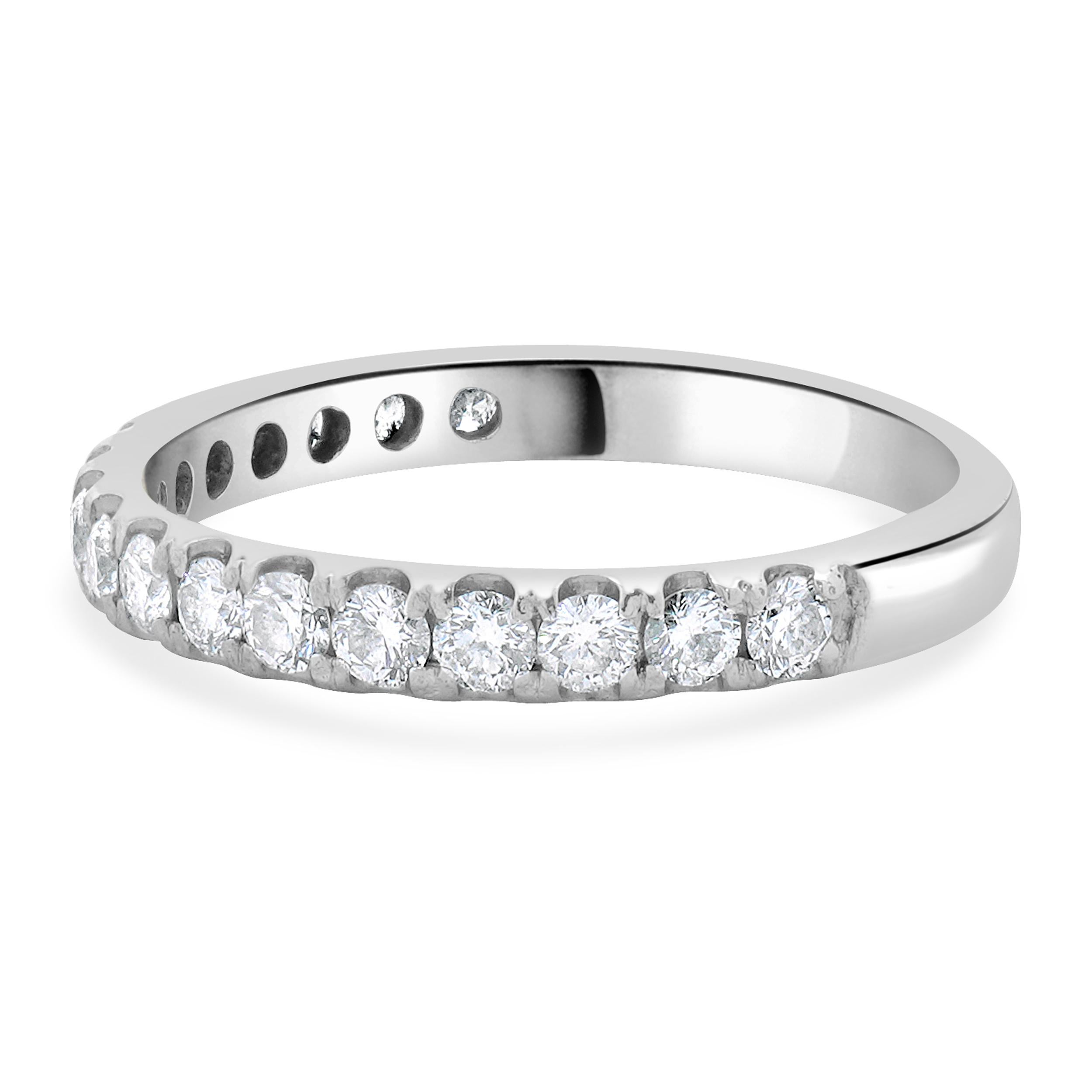 Designer: custom
Material: 14K white gold
Diamond: 17 round brilliant cut = 0.45cttw
Color: H
Clarity: SI1-2
Size: 5 complimentary sizing available 
Weight: 1.95 grams
