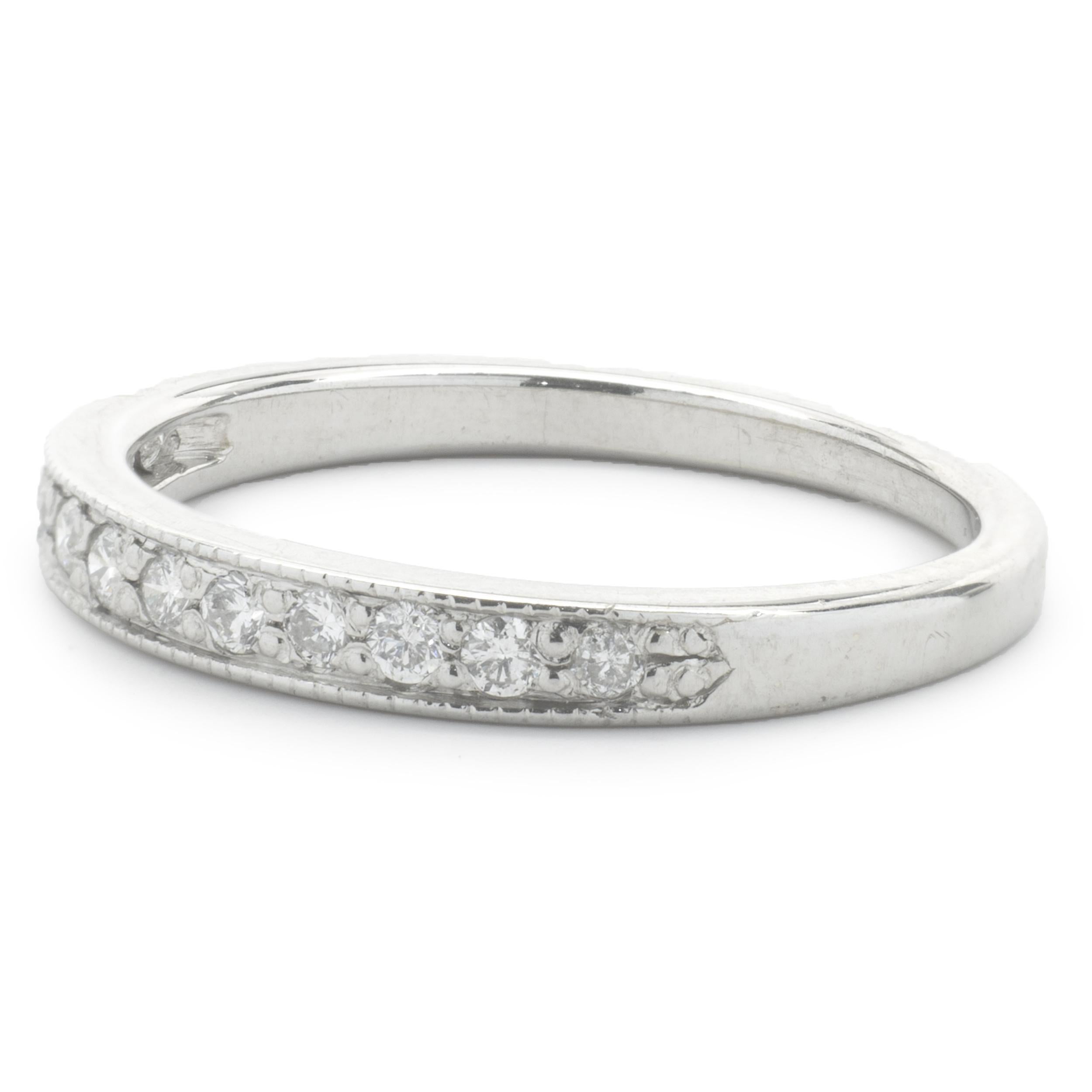 Round Cut 14 Karat White Gold Diamond Band For Sale