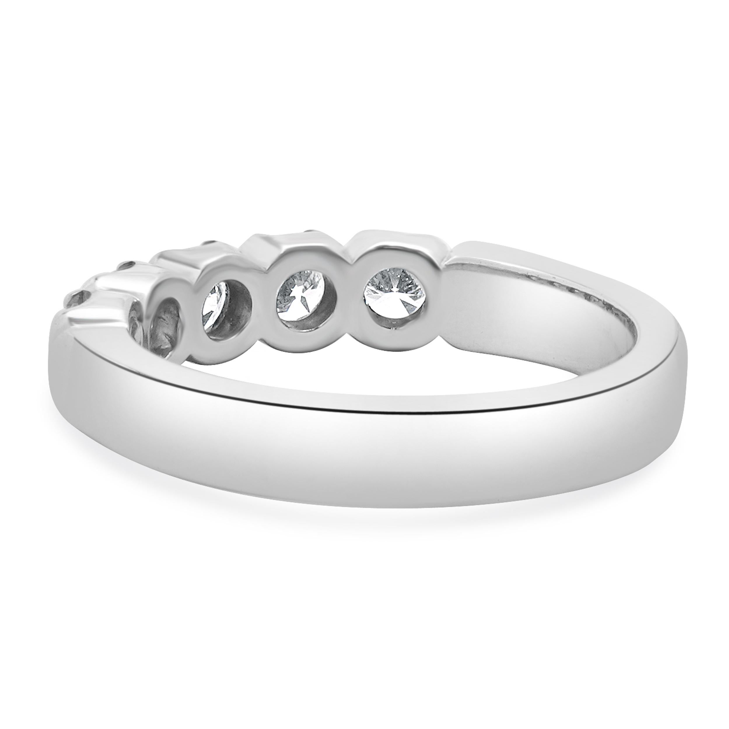 Round Cut 14 Karat White Gold Diamond Band For Sale