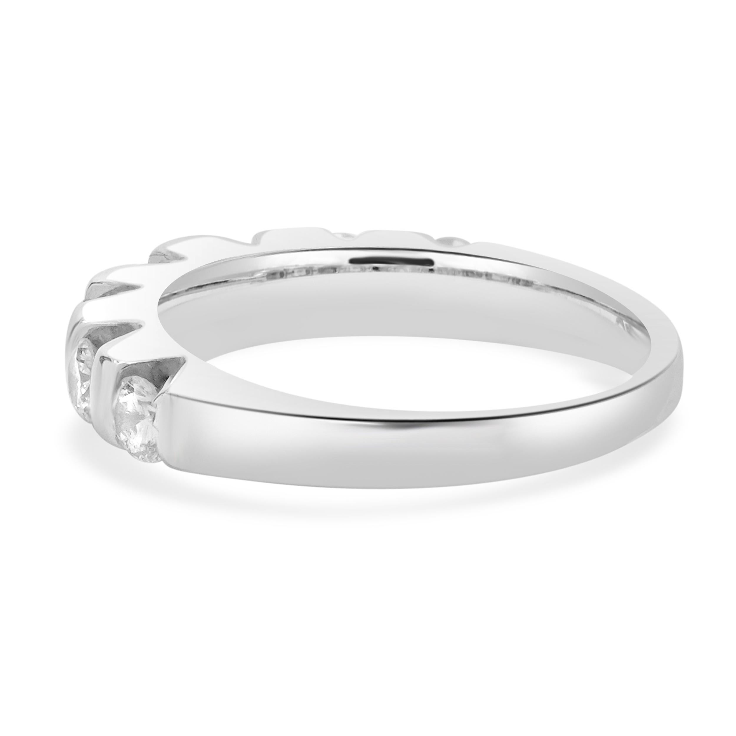 Round Cut 14 Karat White Gold Diamond Band For Sale