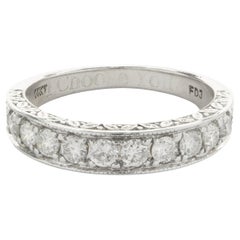 14 Karat White Gold Diamond Band with Filigree Accents