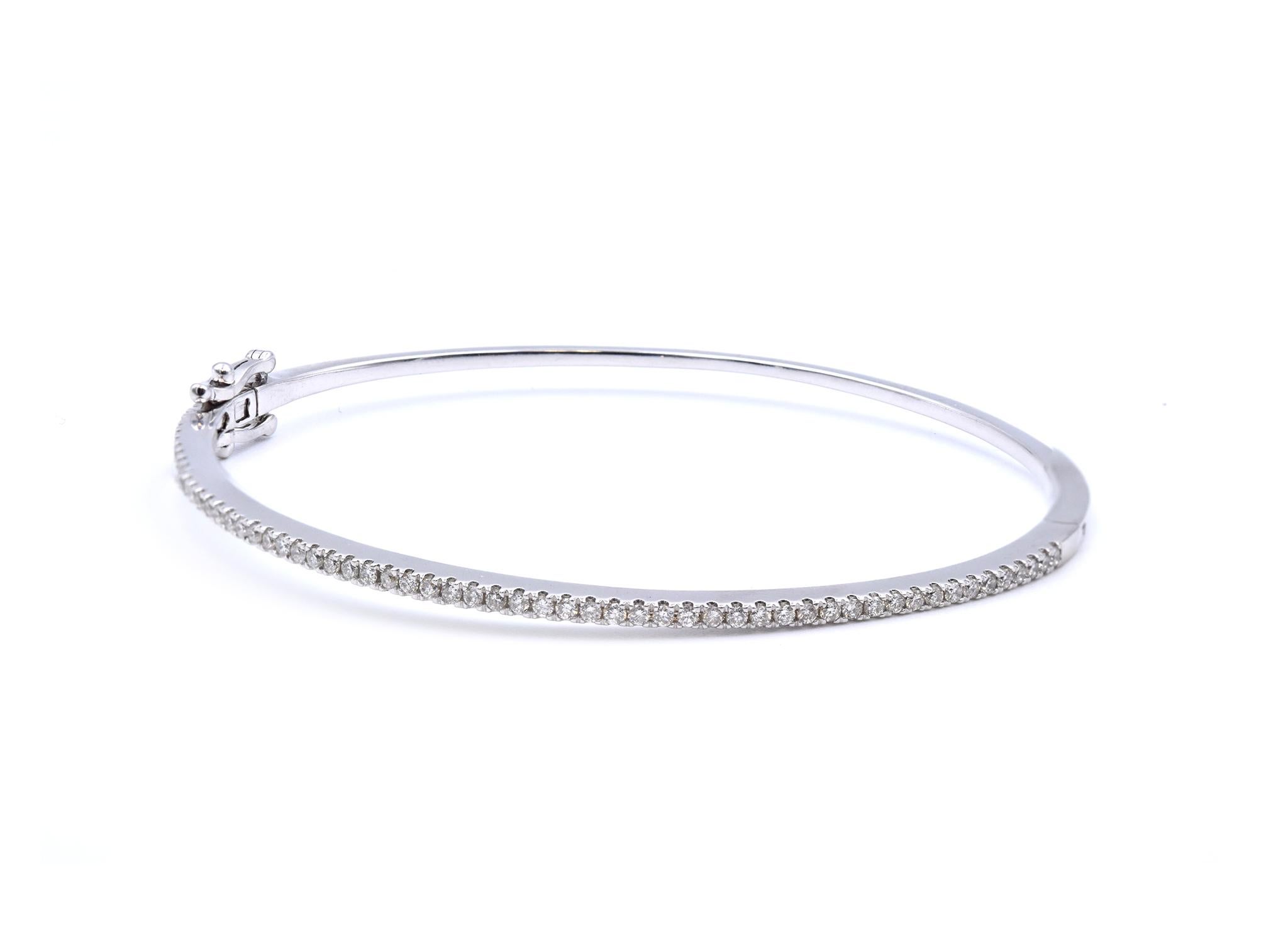 Round Cut 14 Karat White Gold Diamond Bangle Bracelet