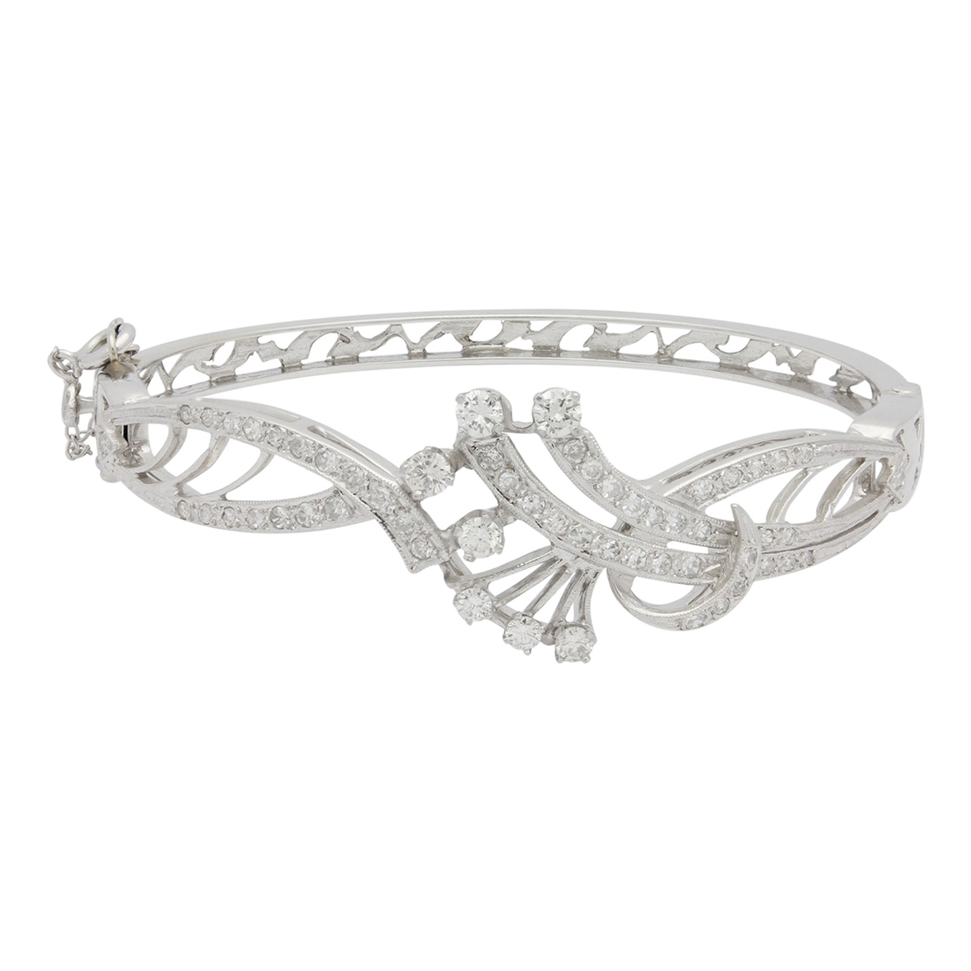 Bracciale in oro bianco 14 carati e diamanti in stile Art Nouveau in vendita