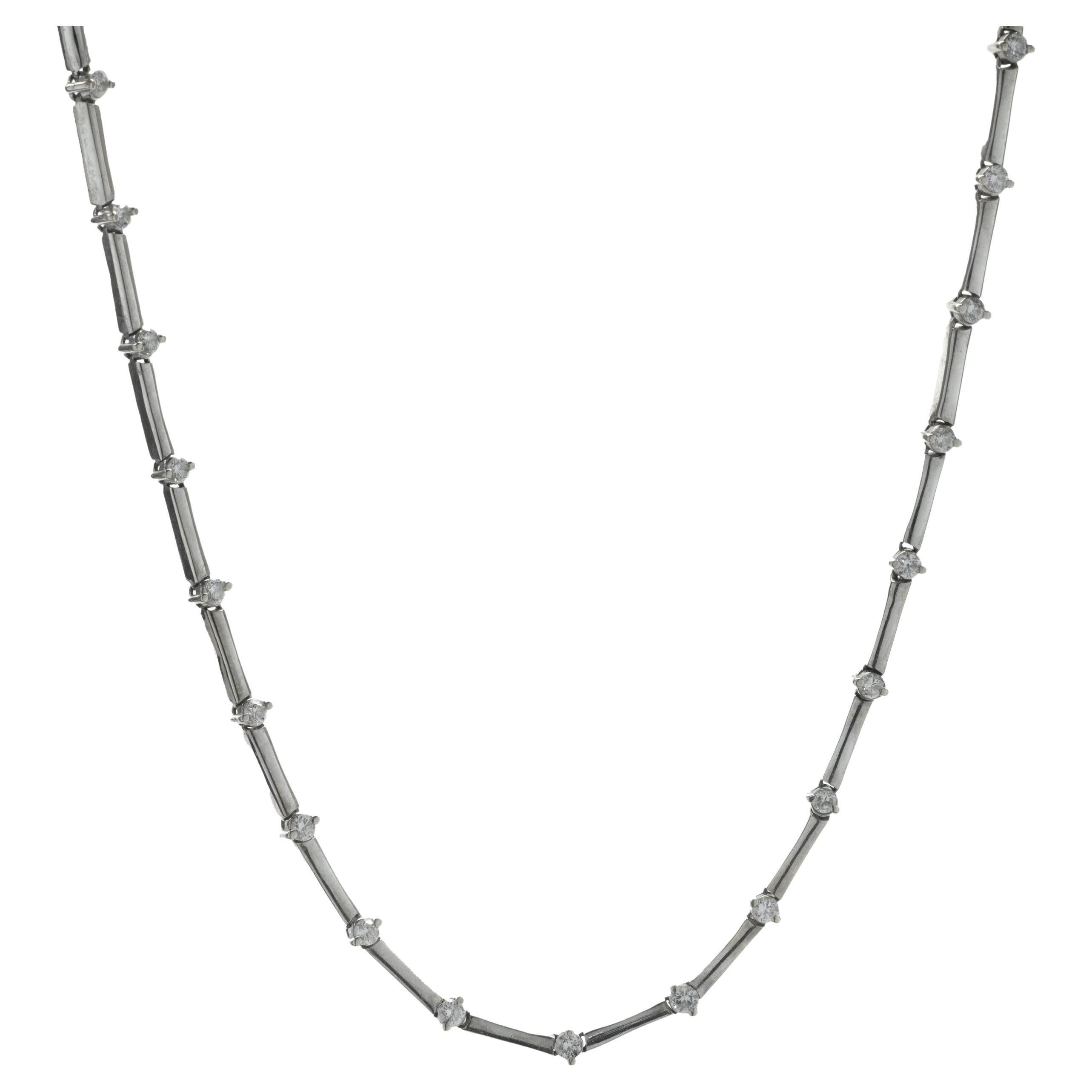 14 Karat White Gold Diamond Bar Link Necklace For Sale