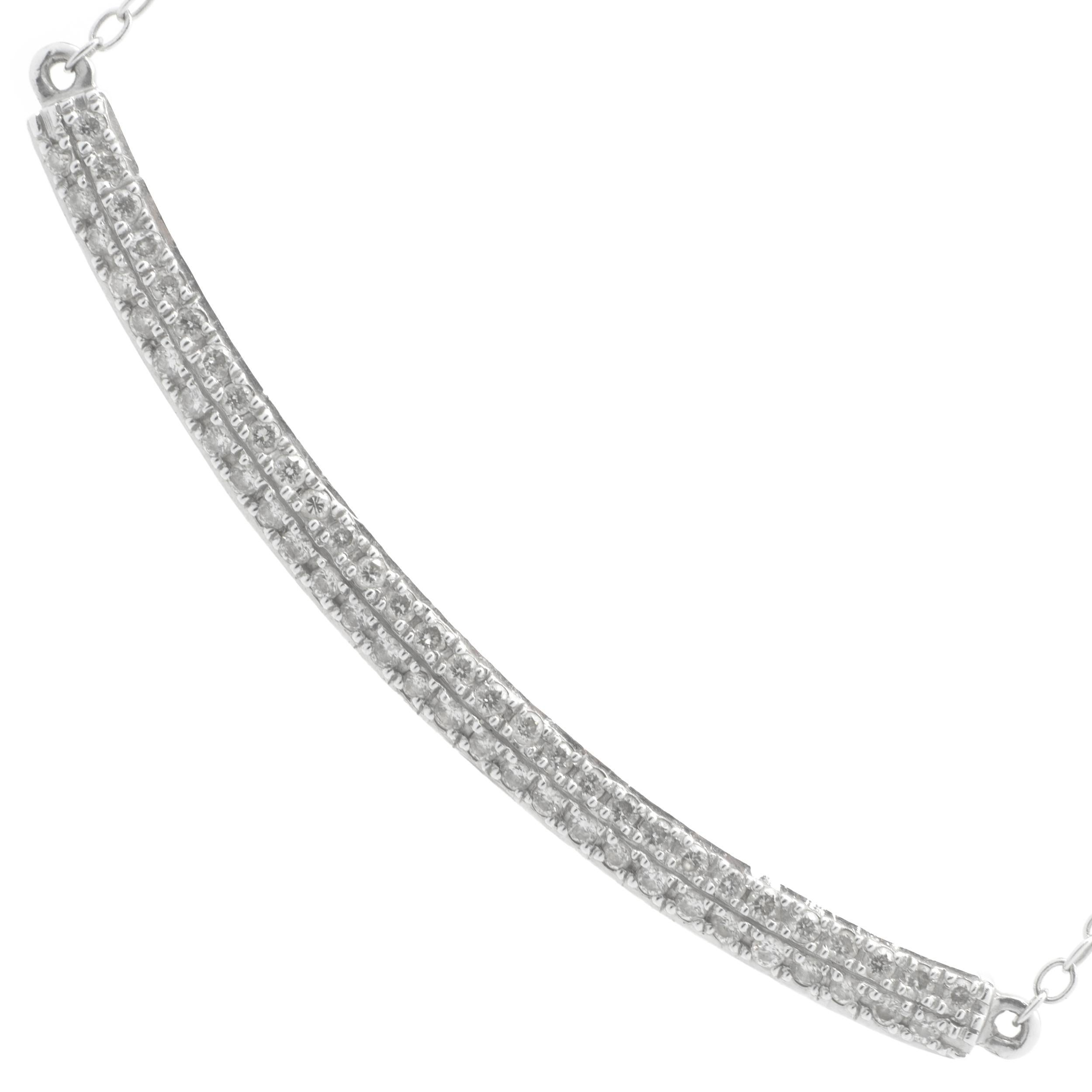 Designer: custom design
Material: 14K white gold
Diamonds: 58 round brilliant cut = .29cttw
Color: J
Clarity: SI1
Dimensions: necklace measures 18-inches in length 
Weight: 2.24 grams
