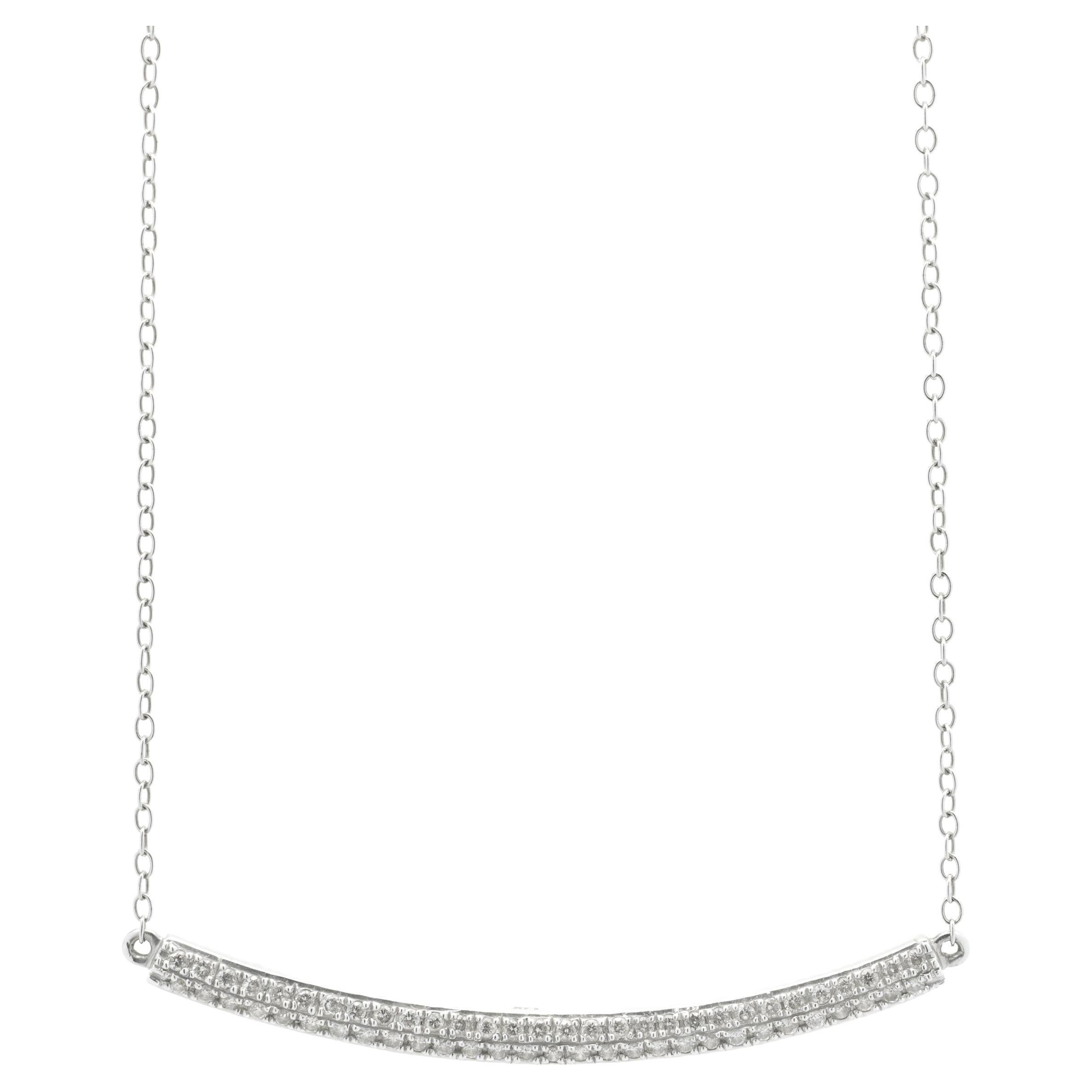 14 Karat White Gold Diamond Bar Necklace For Sale