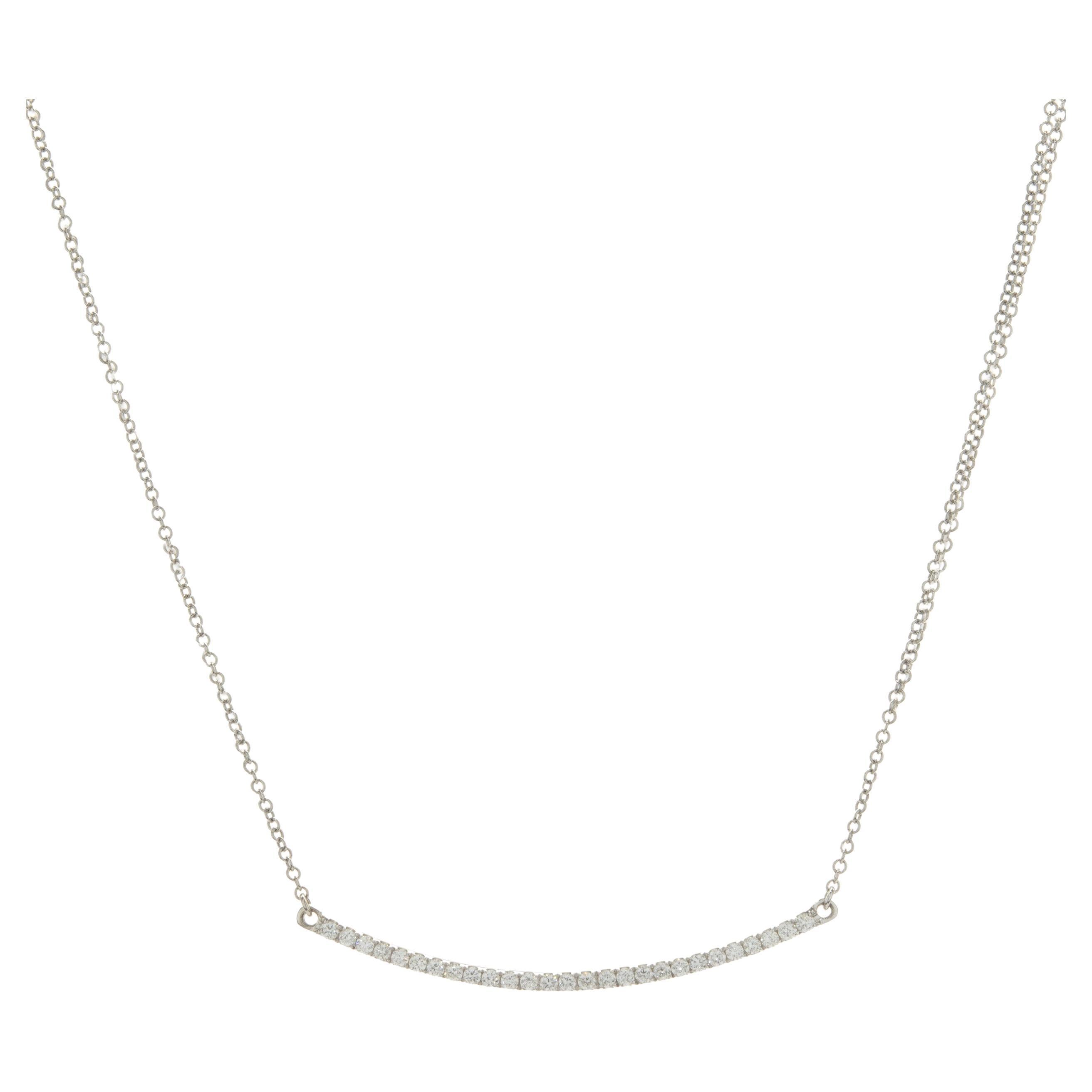 18 Karat White Gold Diamond Bar Necklace For Sale