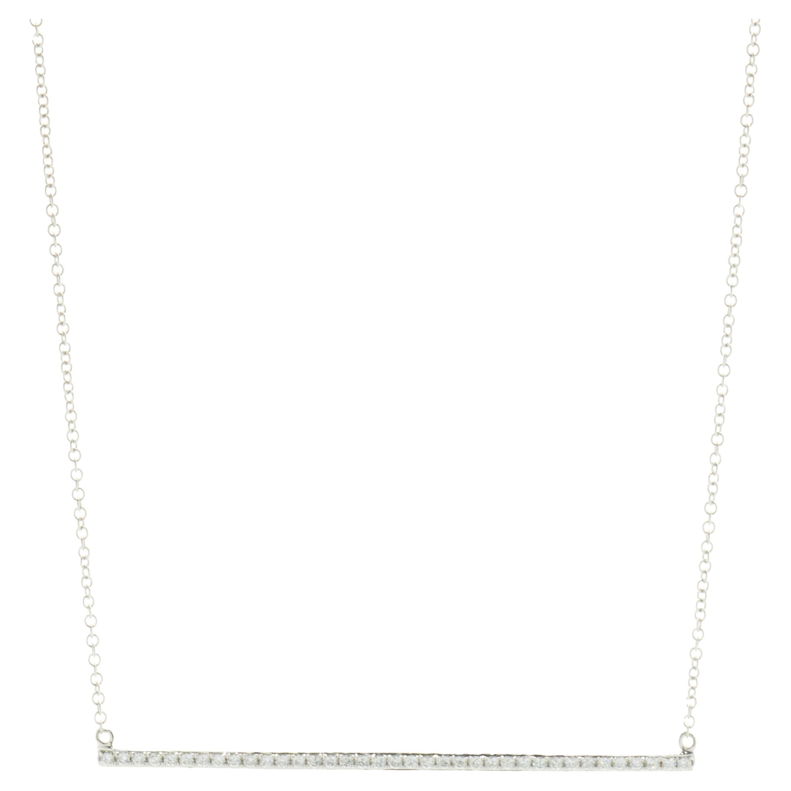 14 Karat White Gold Diamond Bar Necklace