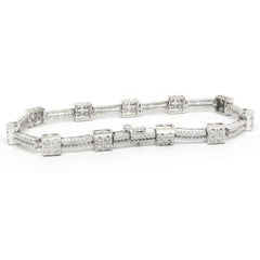 14 Karat White Gold Diamond Block Link Bracelet