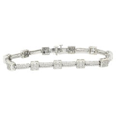 14 Karat White Gold Diamond Block Link Bracelet