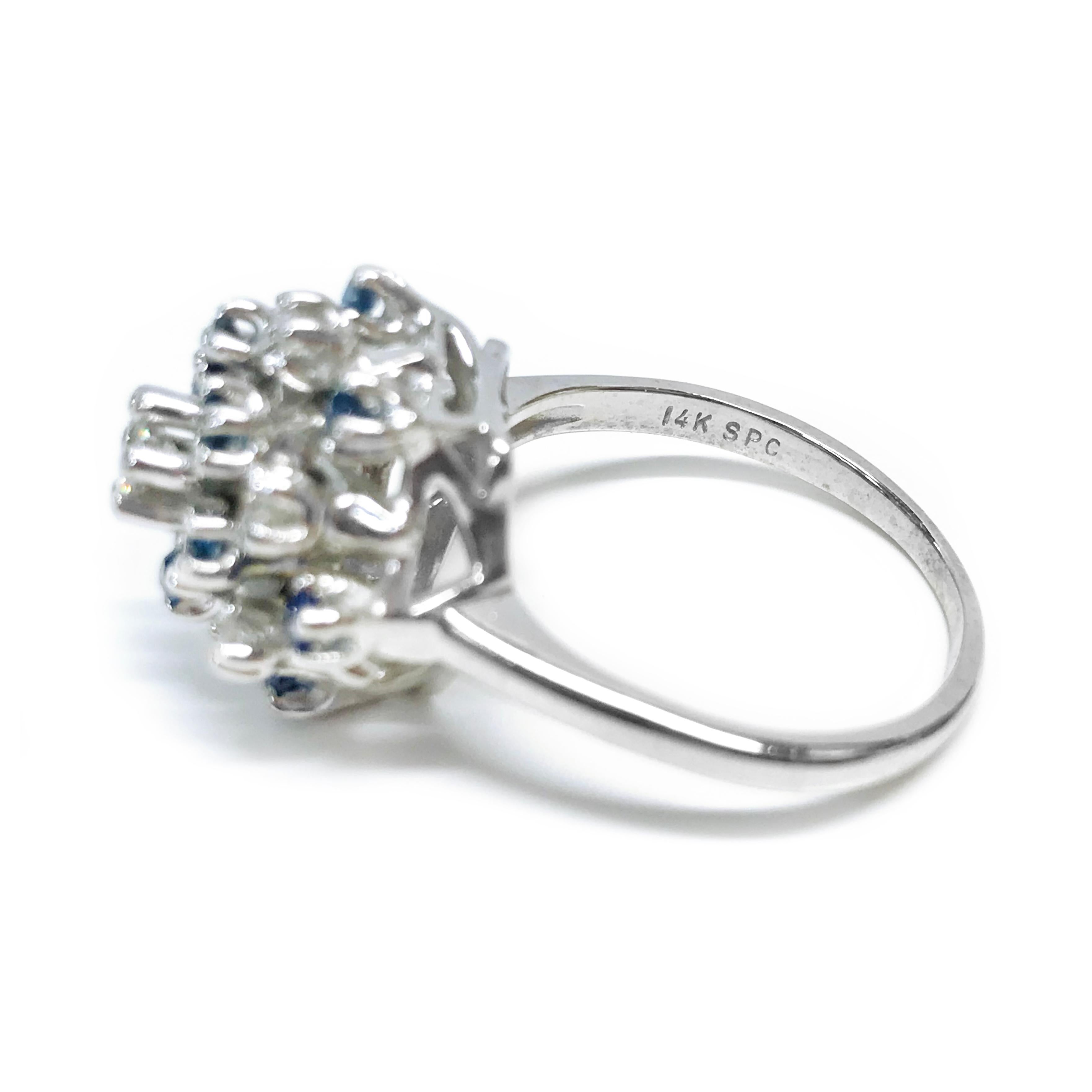 Retro White Gold Diamond Blue Sapphire Ring For Sale