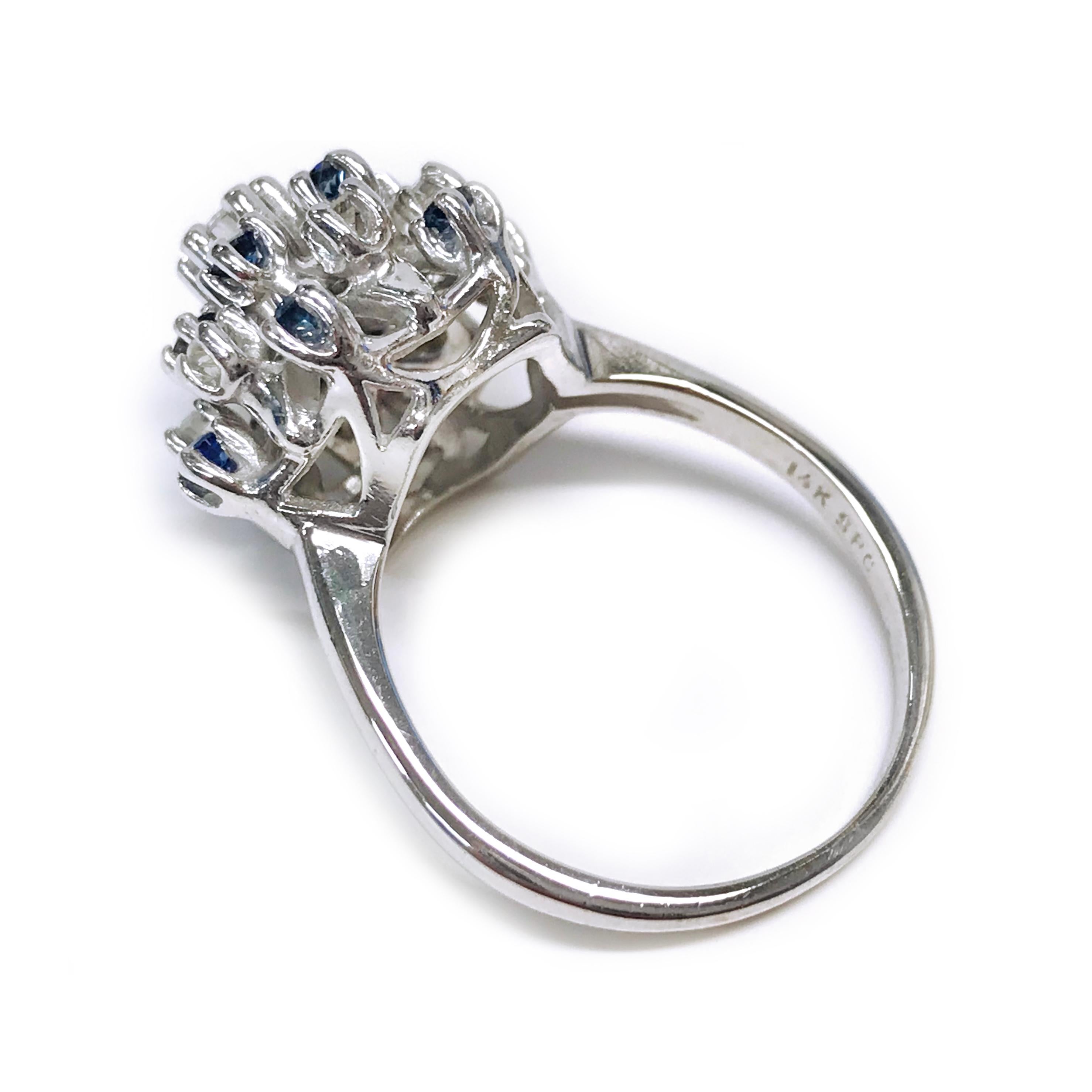 Weißgold Diamant-Blauer Saphir-Ring (Rundschliff) im Angebot