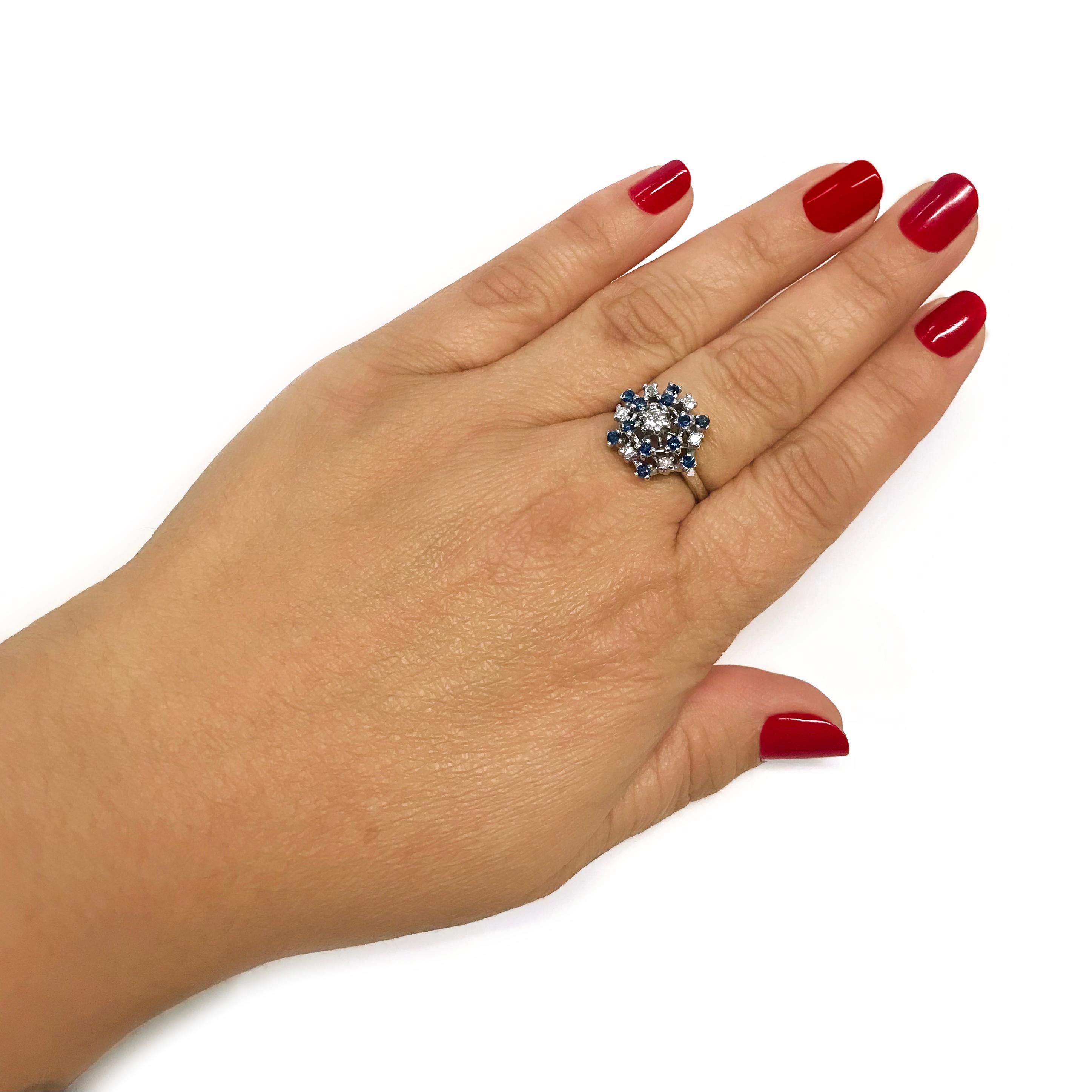 Women's or Men's White Gold Diamond Blue Sapphire Ring For Sale