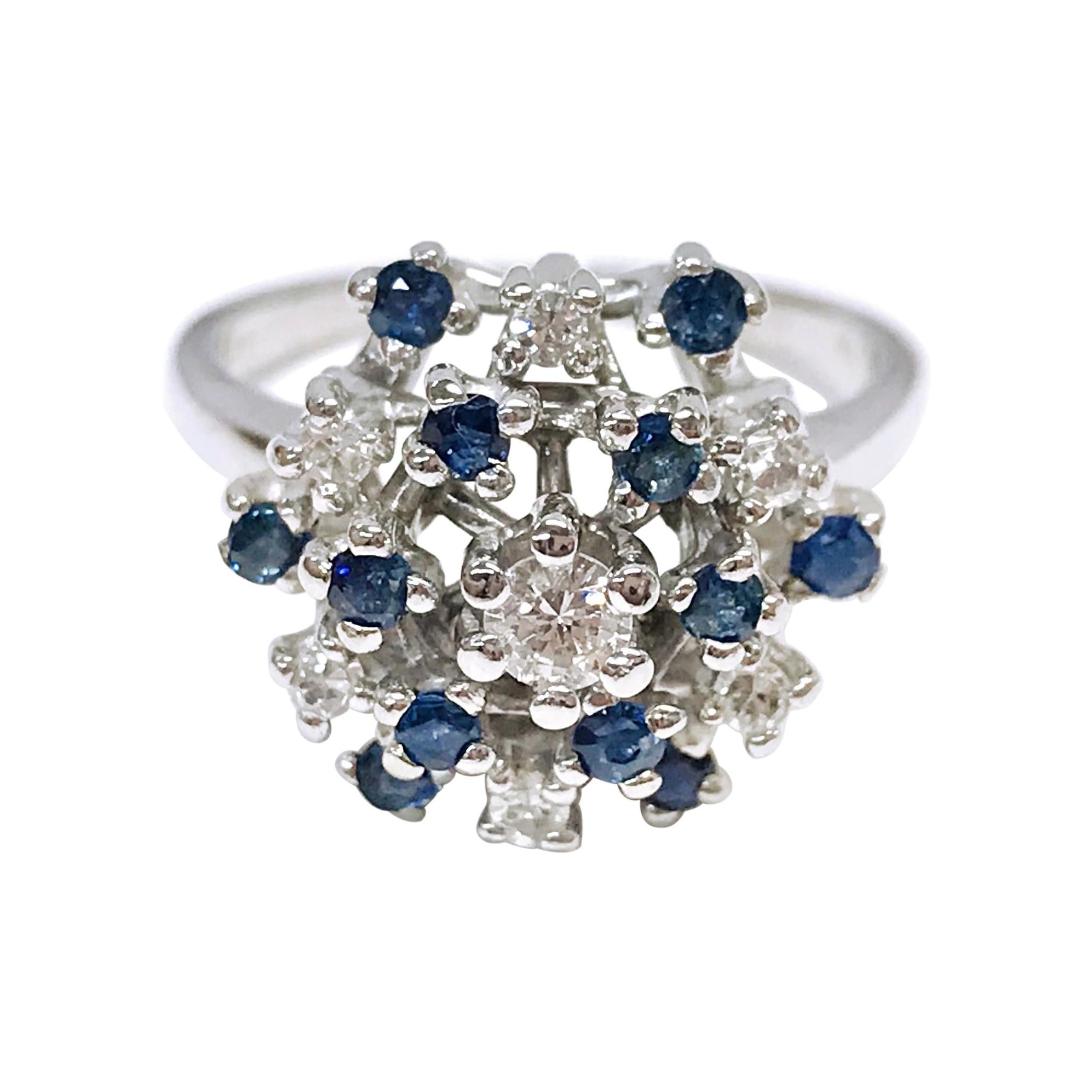 White Gold Diamond Blue Sapphire Ring For Sale