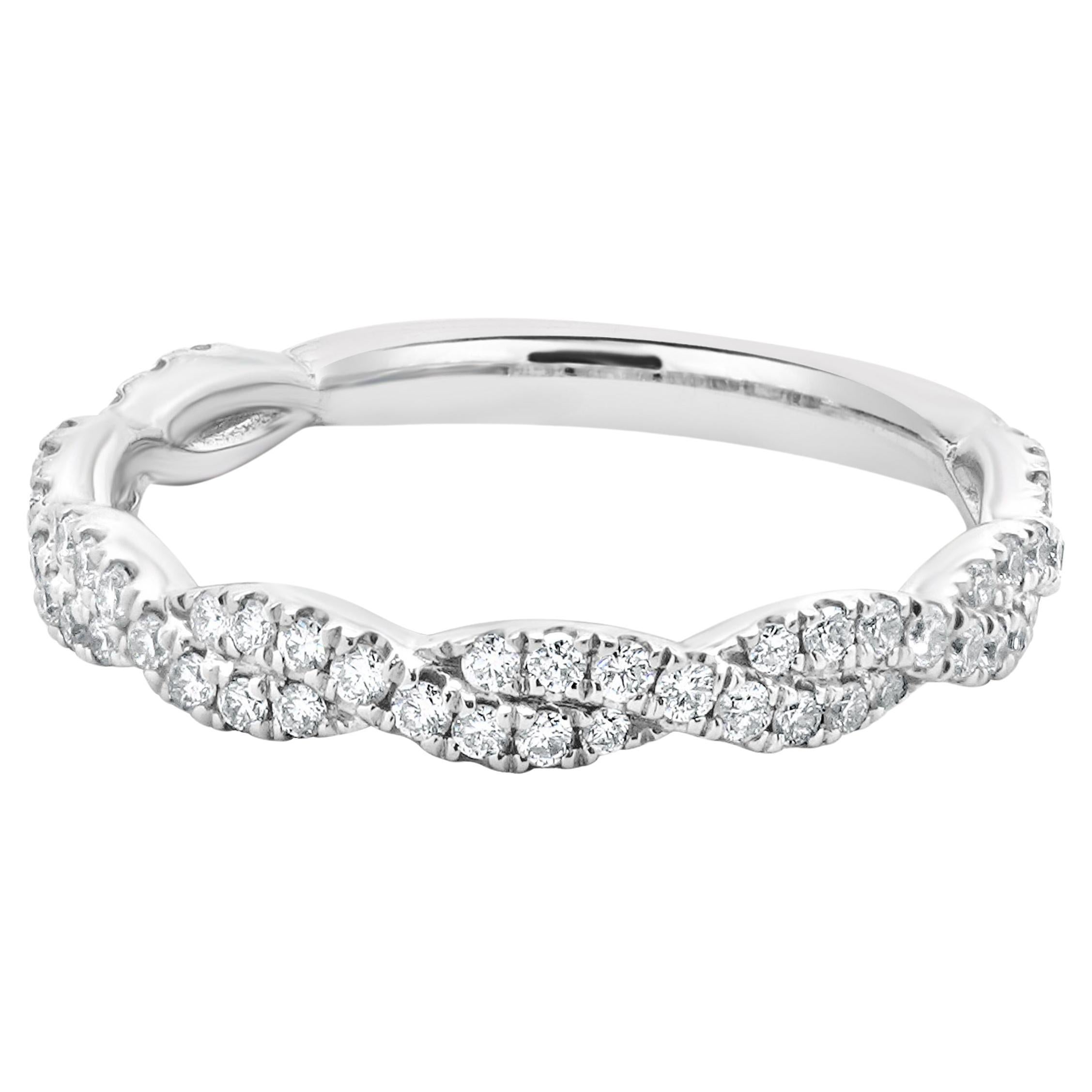 14 Karat White Gold Diamond Braided Band