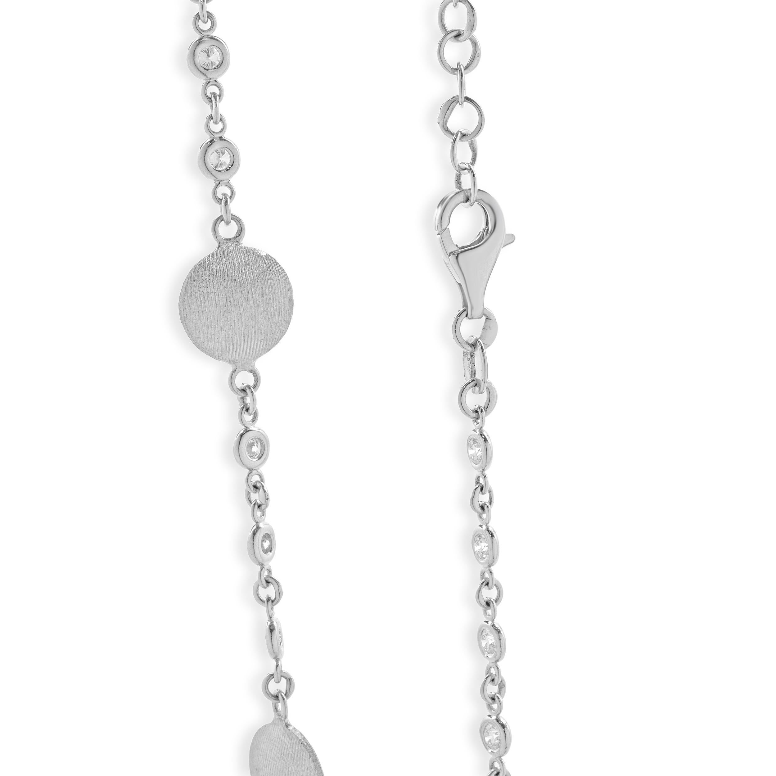 14 Karat White Gold Diamond By The Yard Gold Ball Necklace (Brillantschliff) im Angebot