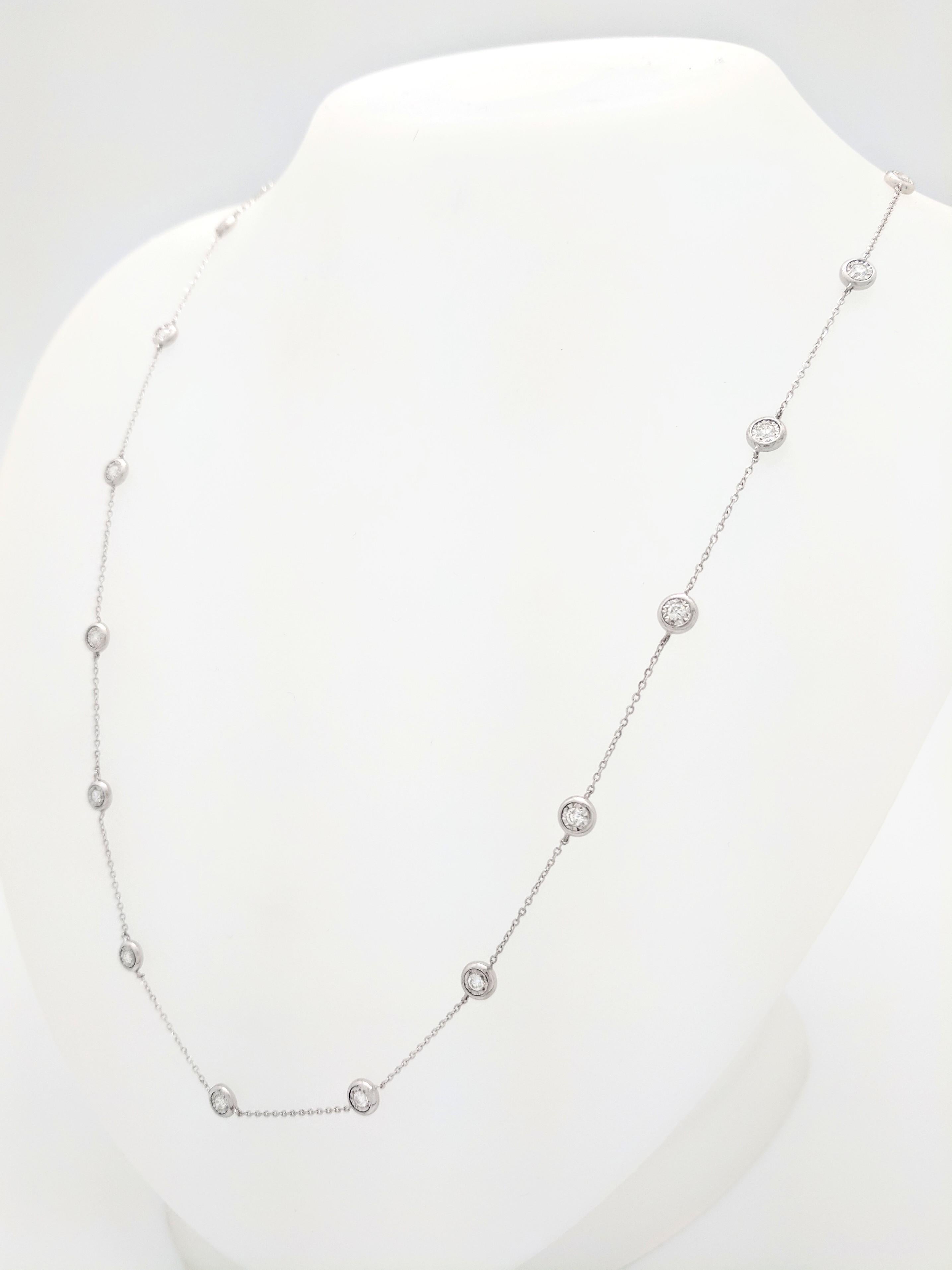 Contemporary 14 Karat White Gold Diamond by The Yard Necklace .93 Carat