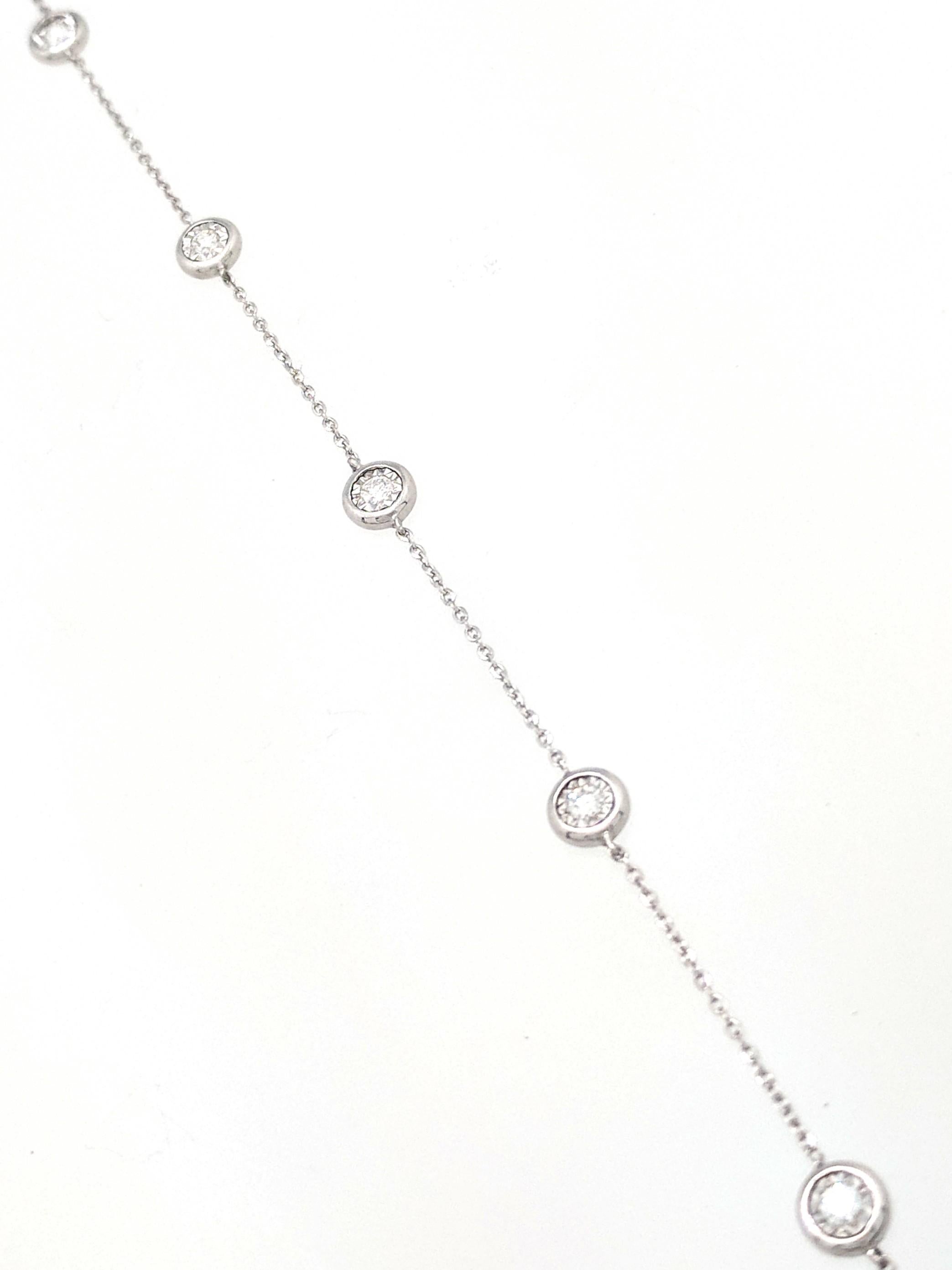 Women's 14 Karat White Gold Diamond by The Yard Necklace .93 Carat