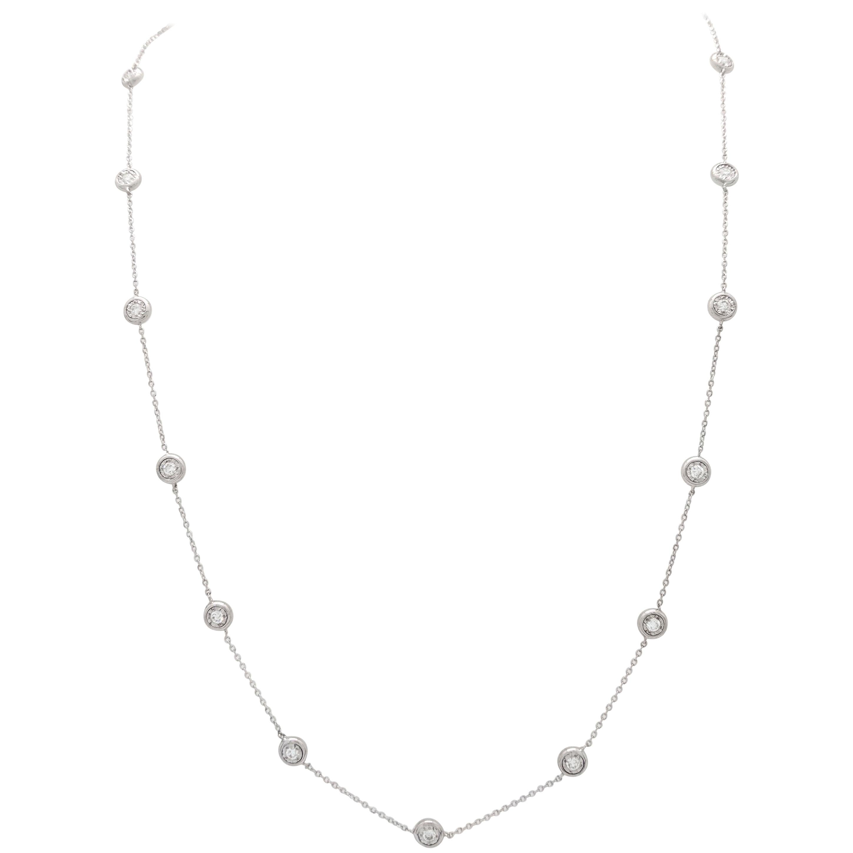 14 Karat White Gold Diamond by The Yard Necklace .93 Carat