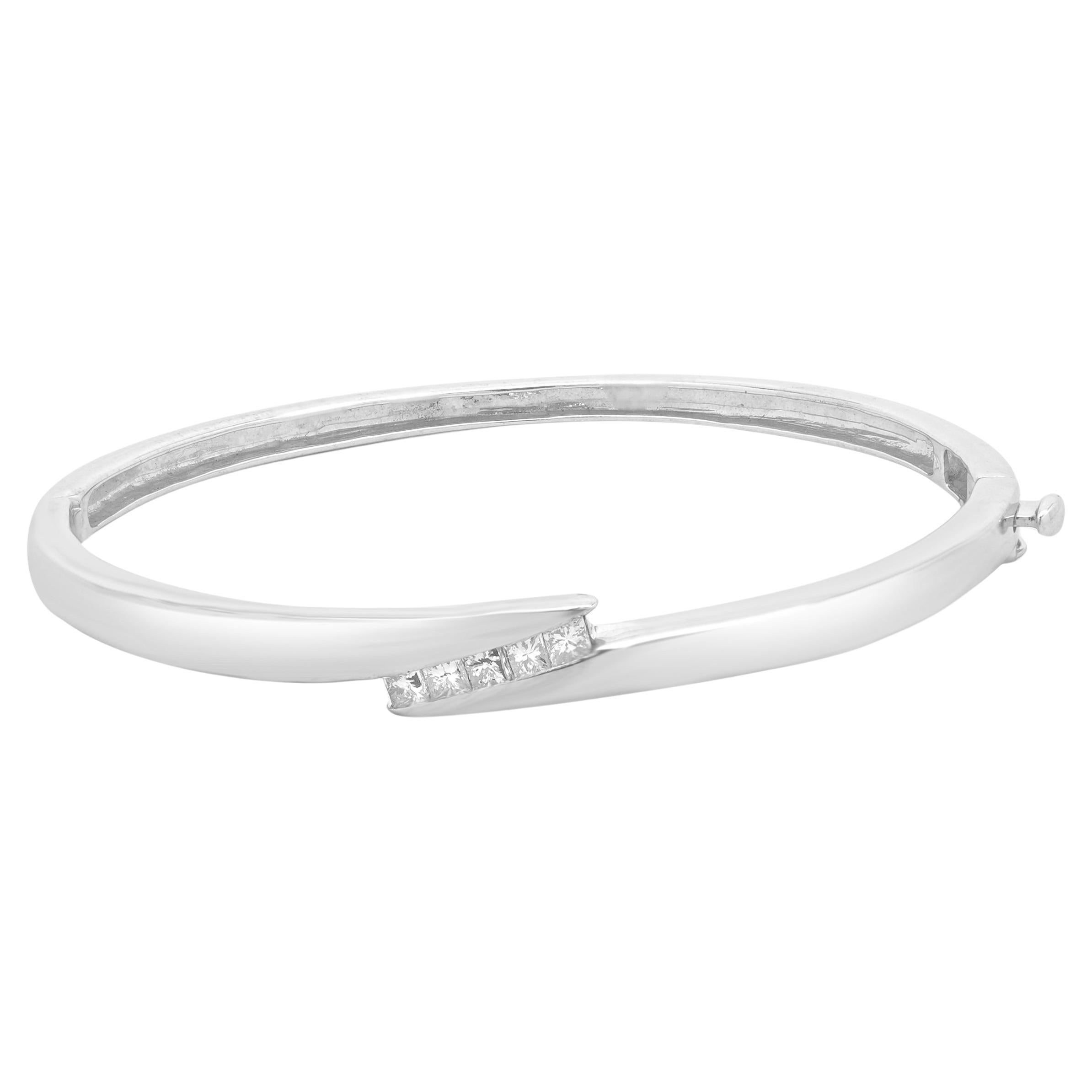 14 Karat White Gold Diamond Bypass Bangle Bracelet