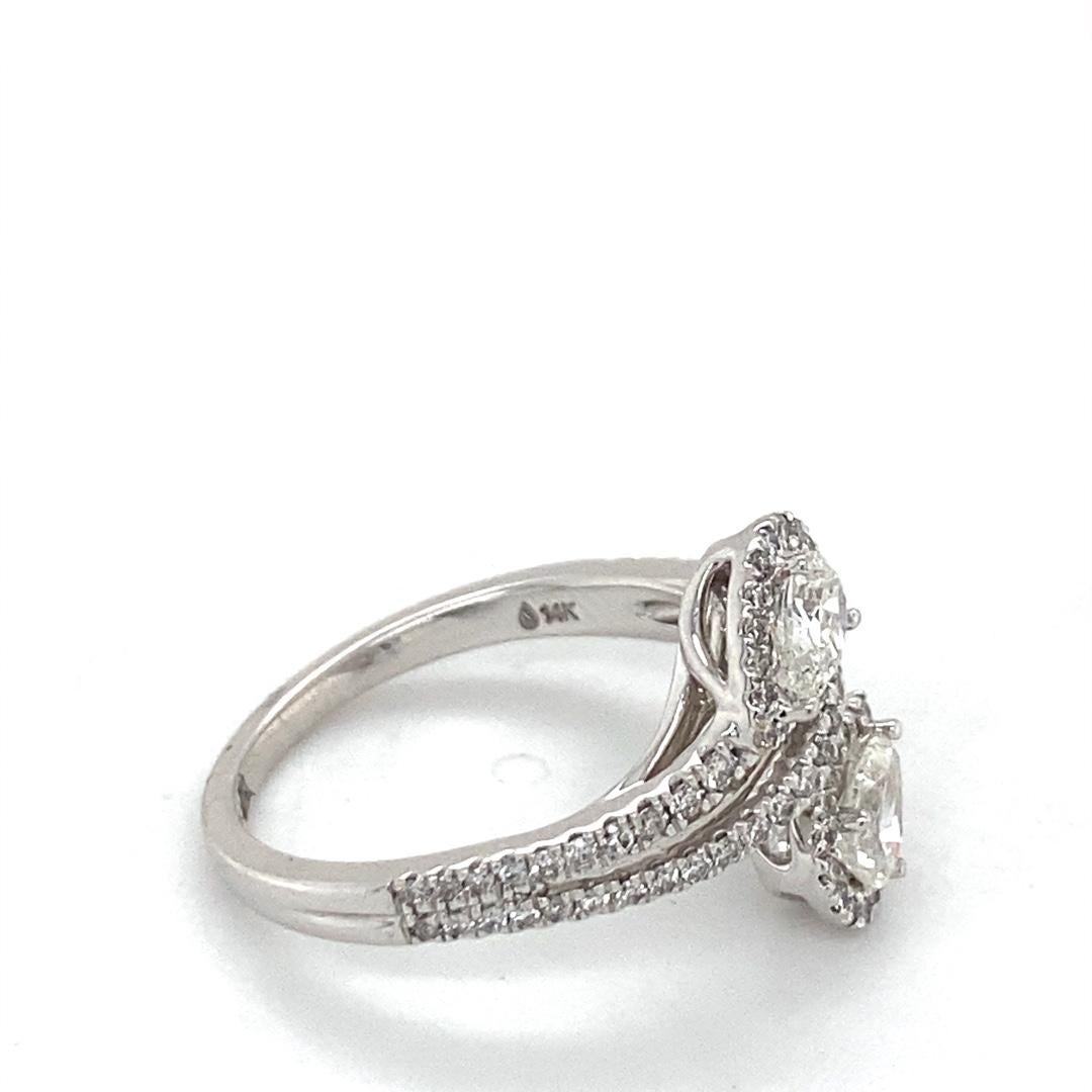 14 Karat White Gold Diamond Bypass Ring In New Condition For Sale In Bossier City, LA