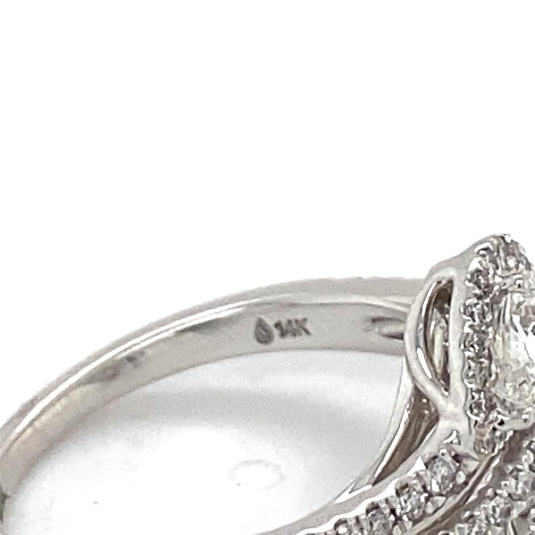 Women's or Men's 14 Karat White Gold Diamond Bypass Ring For Sale