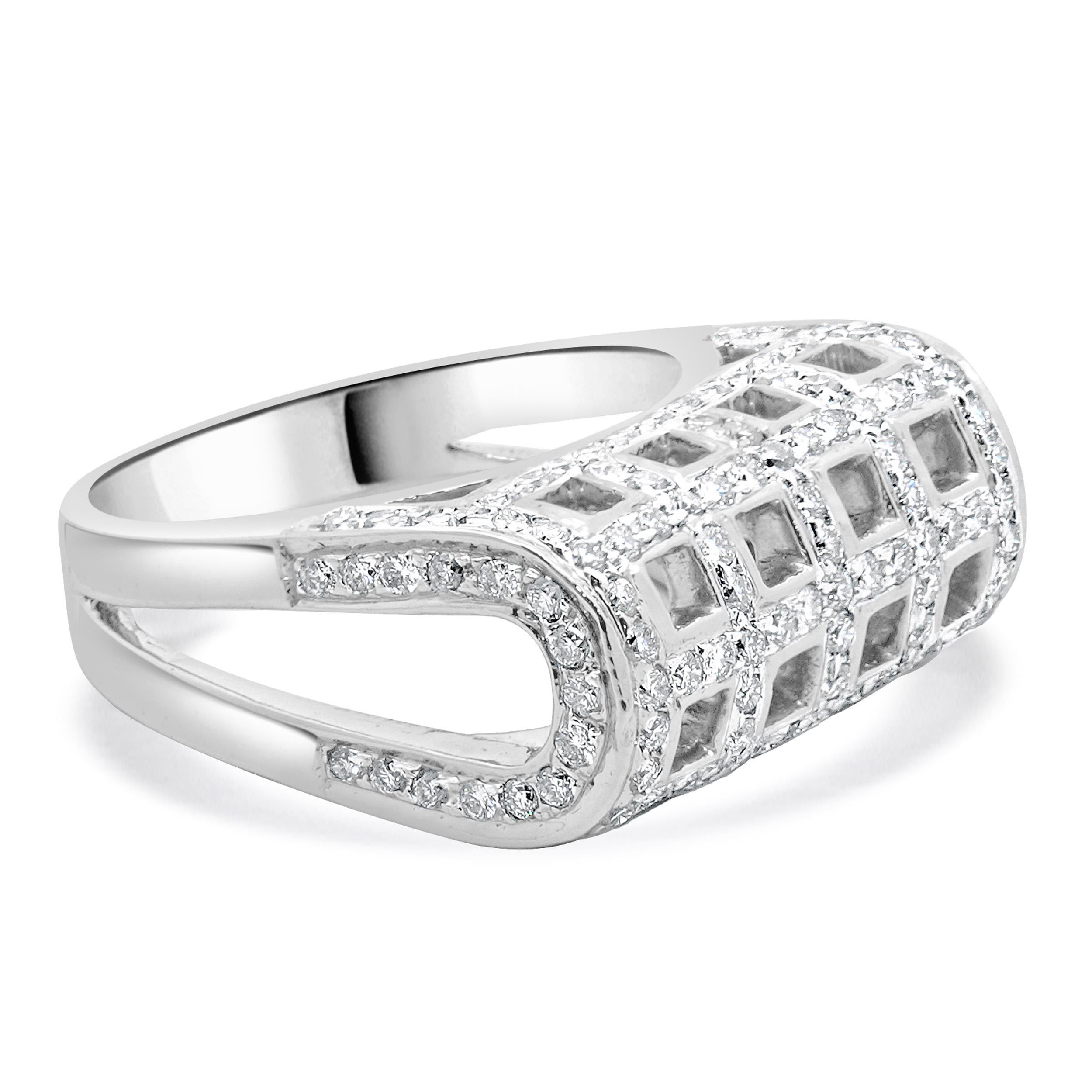 14 Karat Weißgold Diamant Käfig Ring (Rundschliff) im Angebot