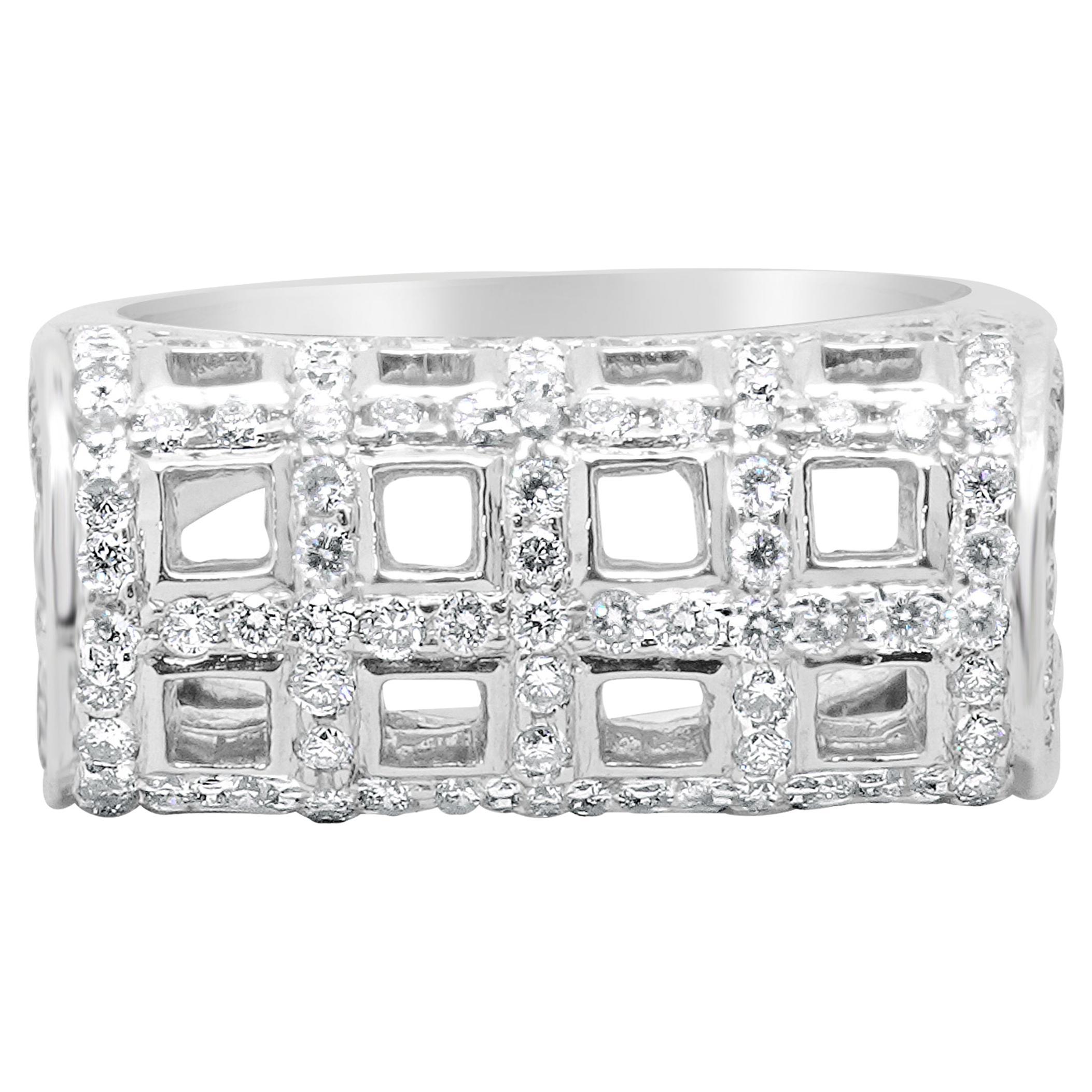 14 Karat Weißgold Diamant Käfig Ring im Angebot