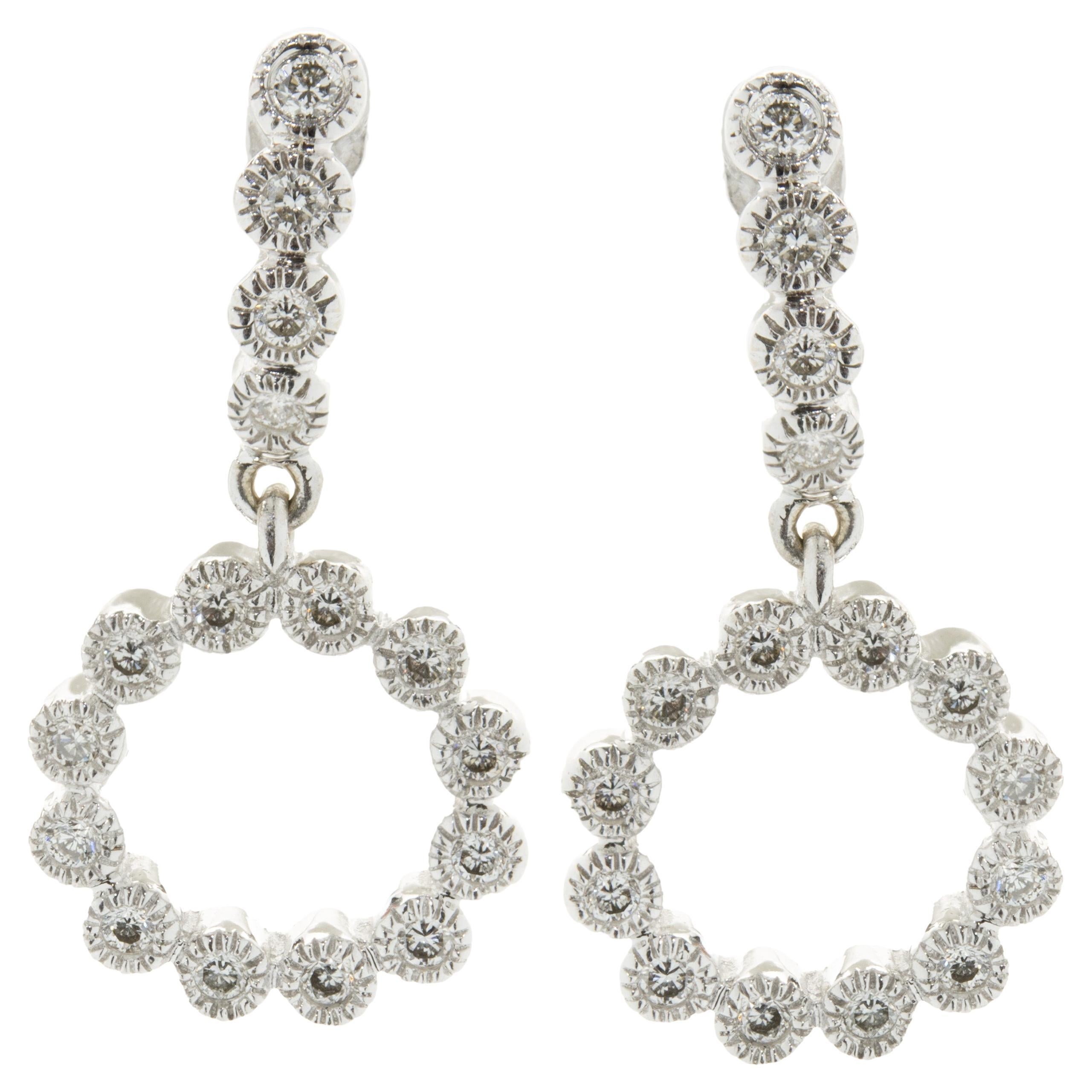14 Karat White Gold Diamond Circle Drop Earrings