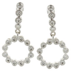 14 Karat White Gold Diamond Circle Drop Earrings