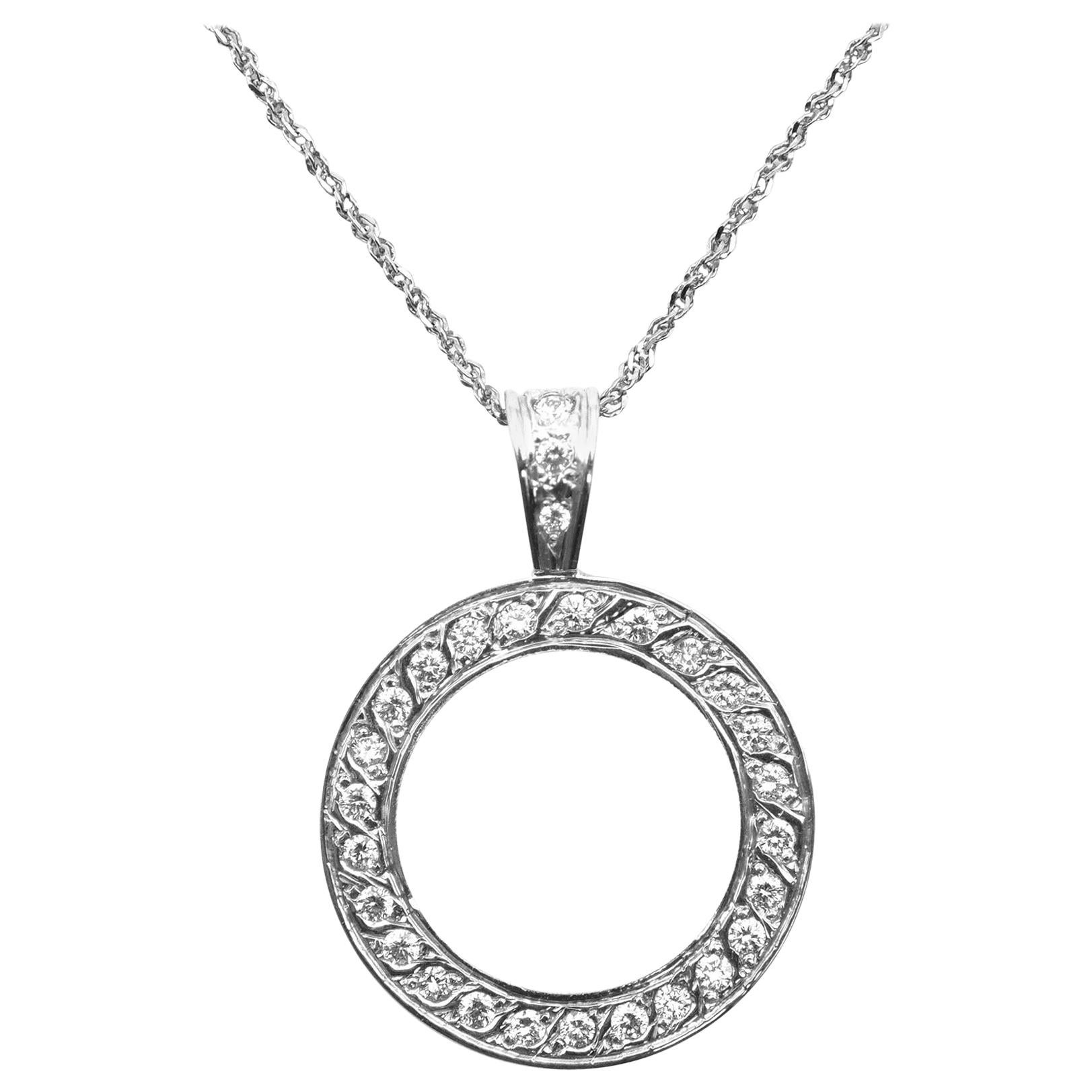 Ladies Black and White Diamond Circle Pendant Necklace 1.05 TCW 14KT