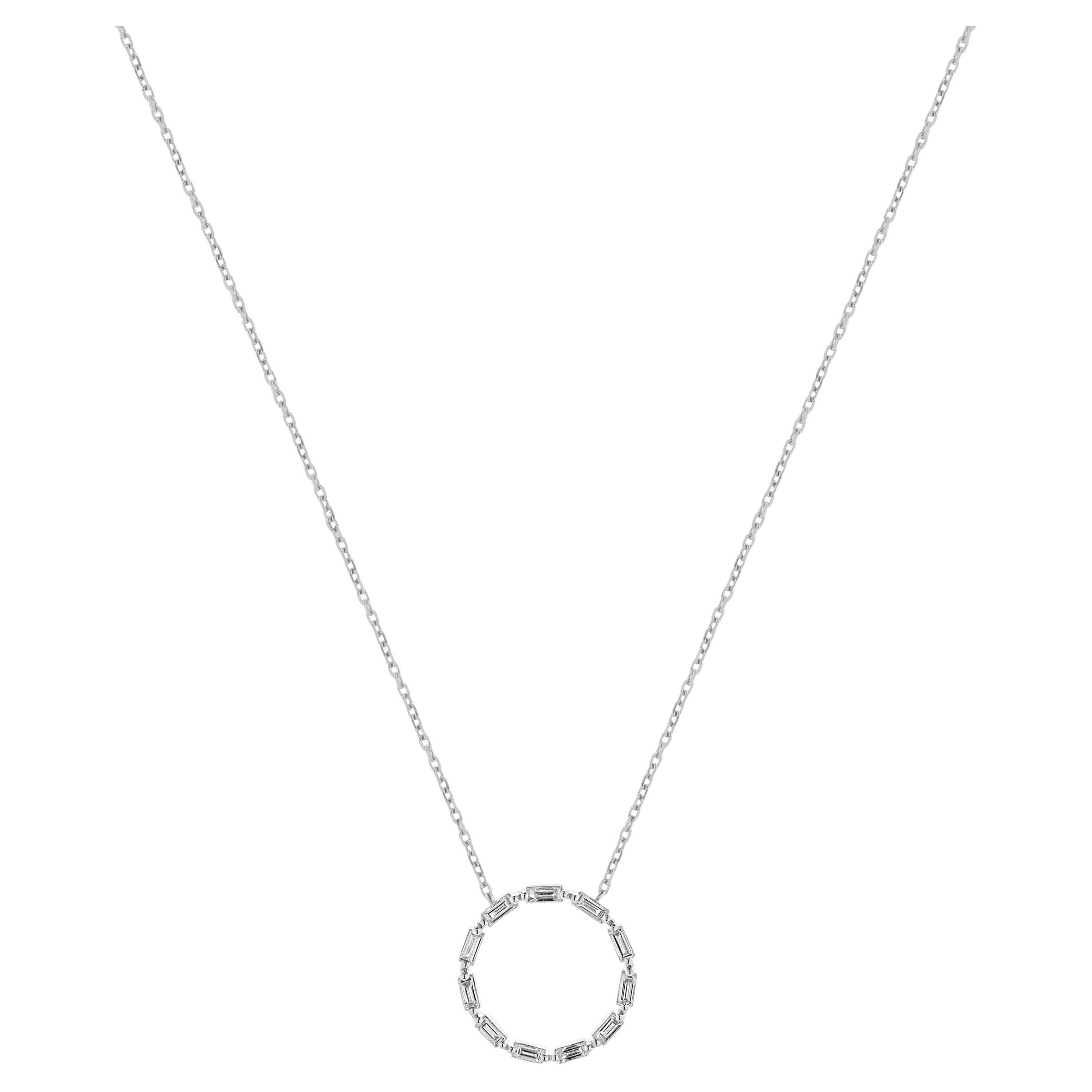 14 Karat White Gold Diamond Circle Necklace For Sale