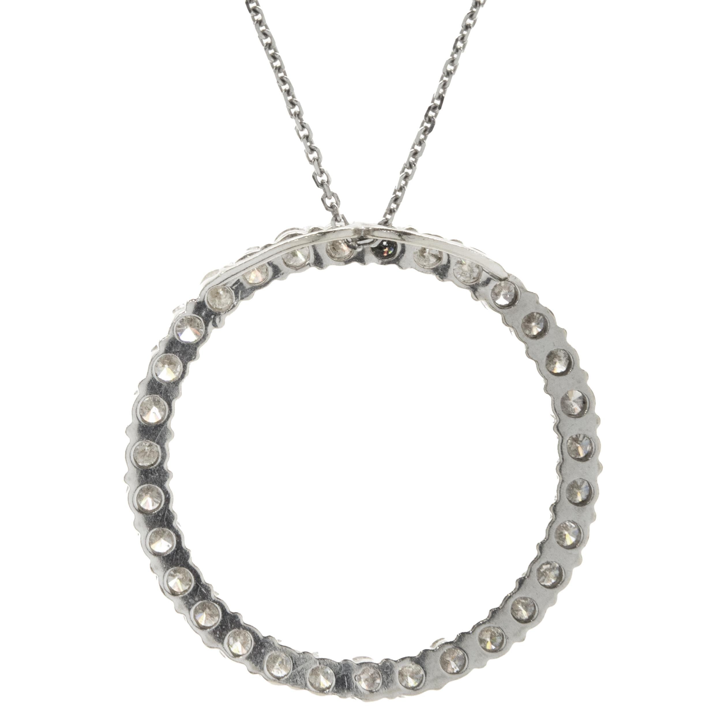 Designer: custom
Material: 14 karat white gold
Diamonds: 31 round brilliant cut = 2.20cttw
Color: G
Clarity: SI1
Dimensions: This necklace measures 18 inches in length
Weight: 6.80 grams