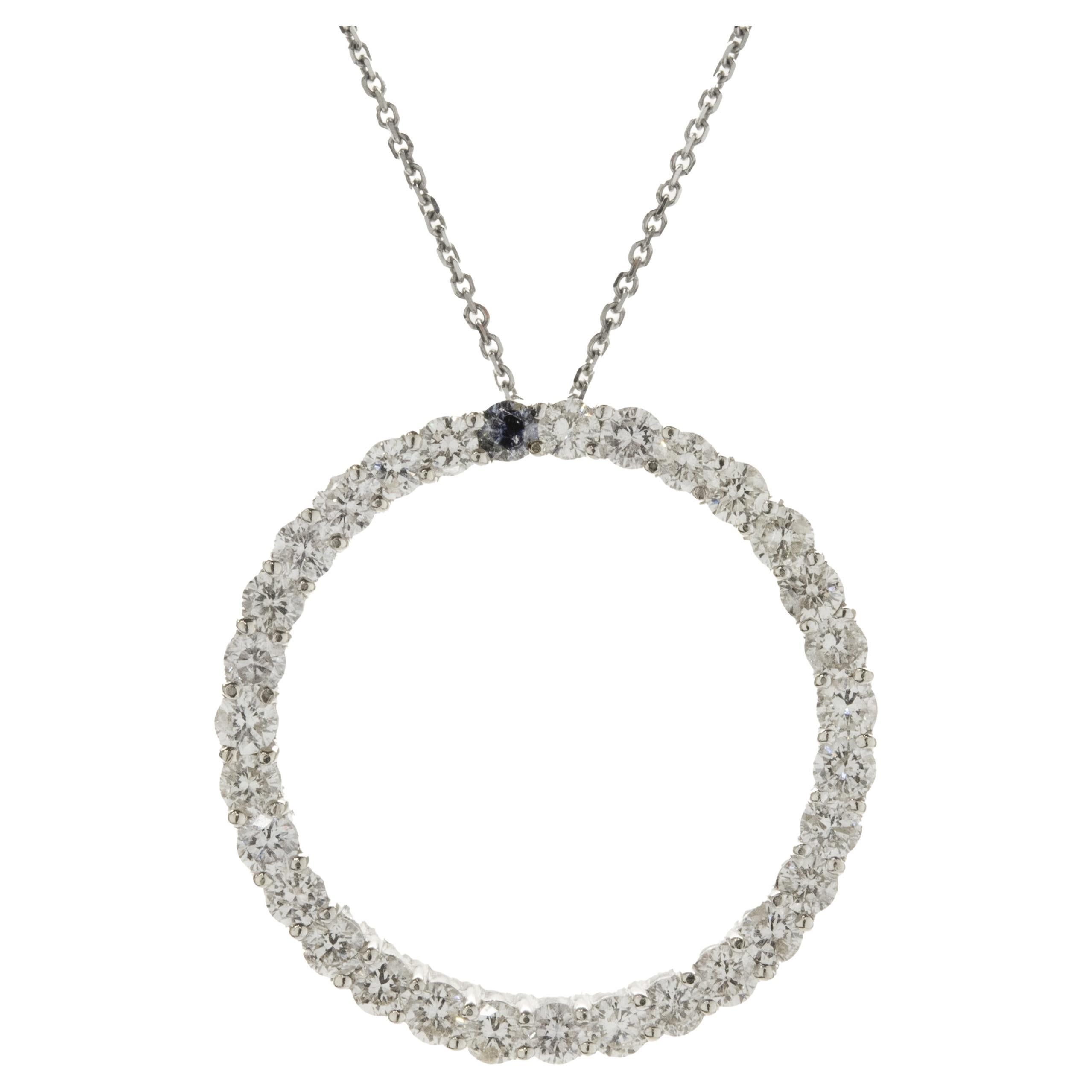 14 Karat White Gold Diamond Circle of Life Necklace For Sale