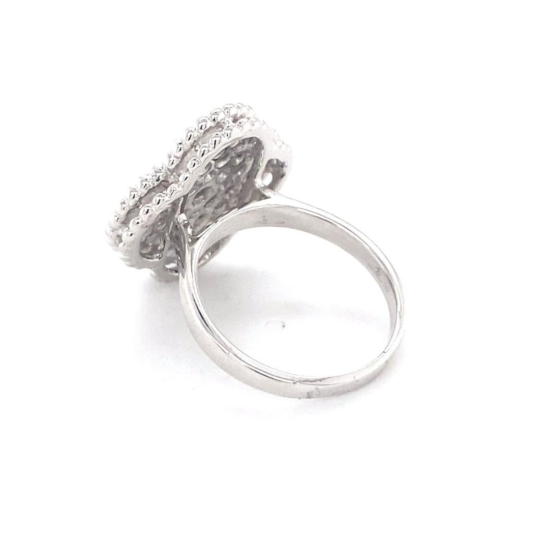 Women's or Men's 14 Karat White Gold Diamond Clover Ring  For Sale
