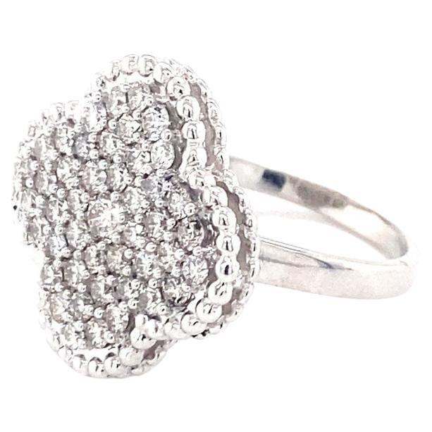 14 Karat White Gold Diamond Clover Ring  For Sale