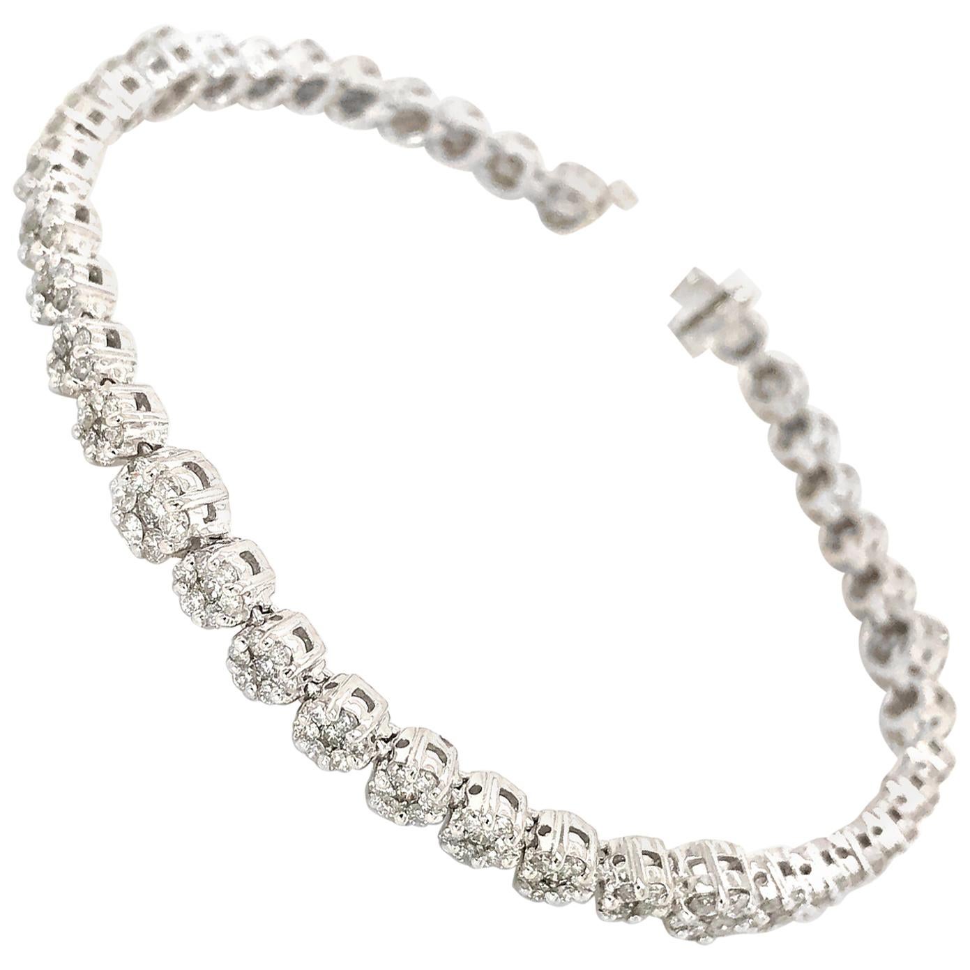 14 Karat White Gold Diamond Cluster Bracelet