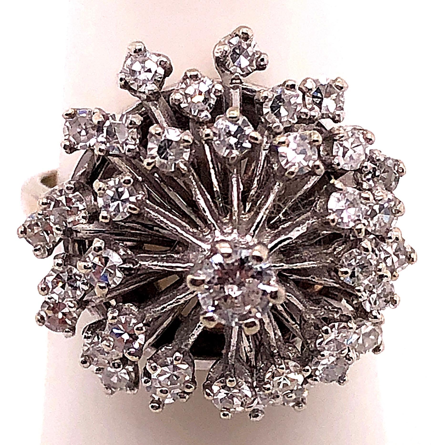 Contemporary 14 Karat White Gold Diamond Cluster Cocktail Ring For Sale